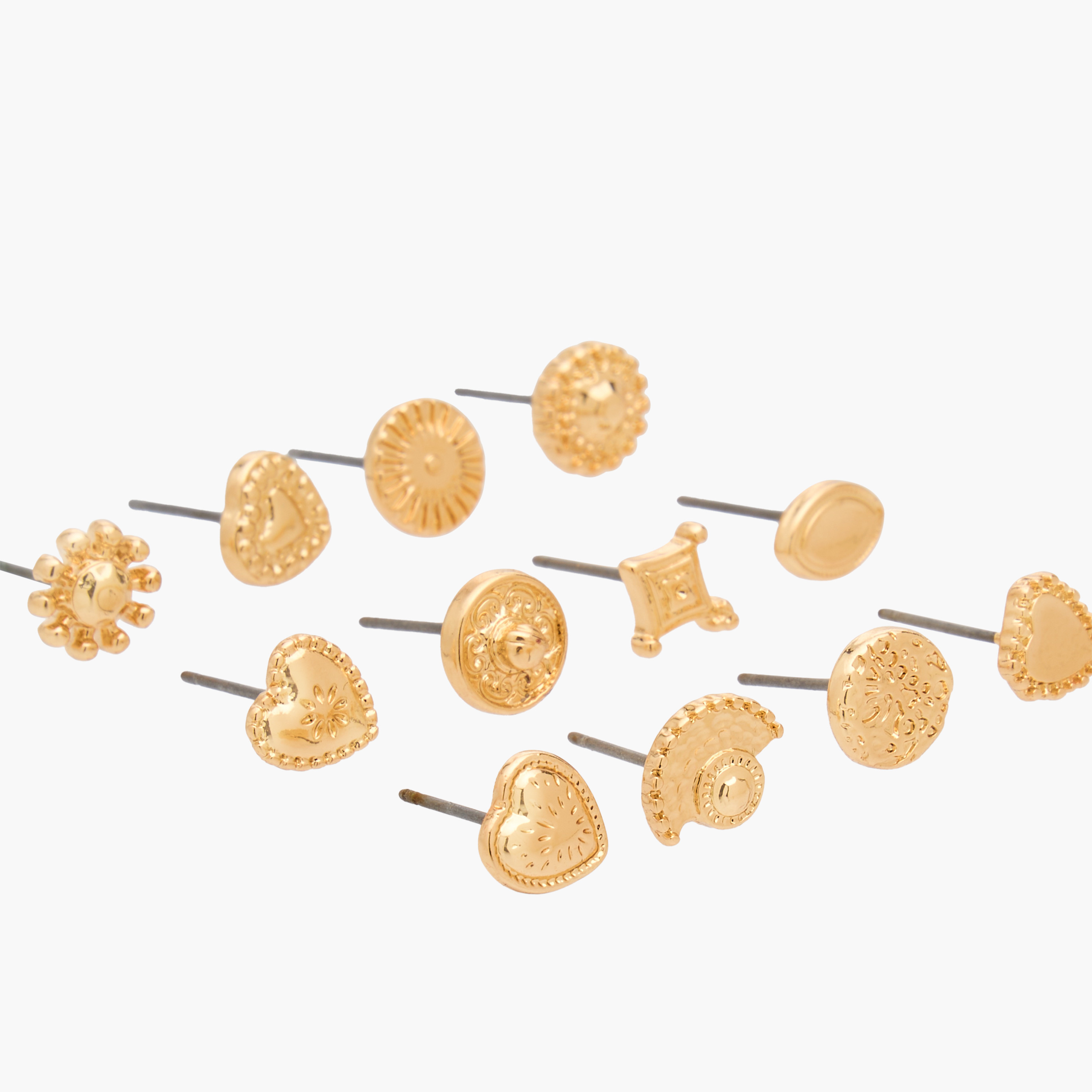Gloo Pack of 12 Gold Finish Stud Earrings with Pushback Closure-women-watchesandjewellery-jewellery-earrings-image-3