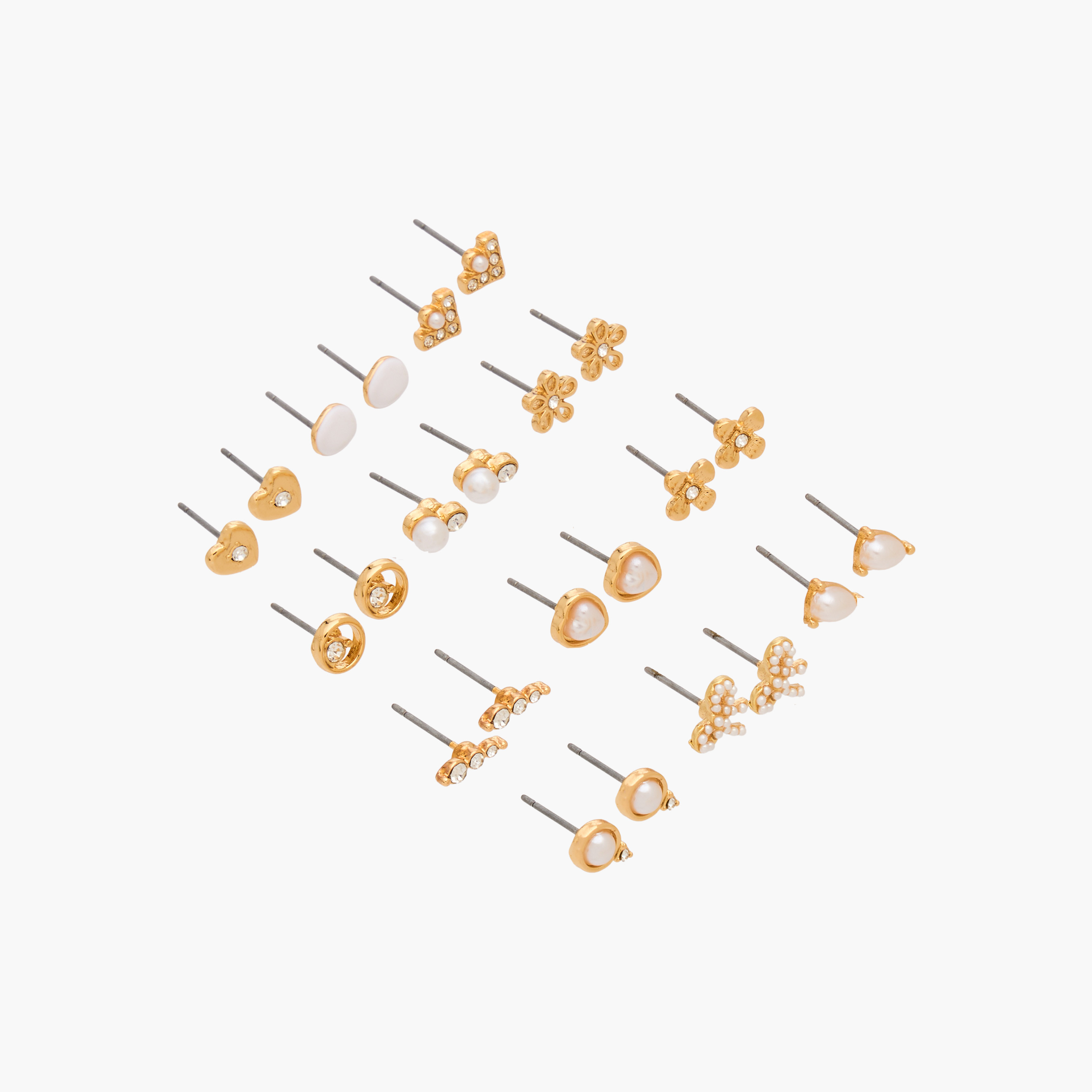 Gloo Pack of 12 Gold Finish Embellished Stud Earrings with Pushback Closure-women-watchesandjewellery-jewellery-earrings-image-2