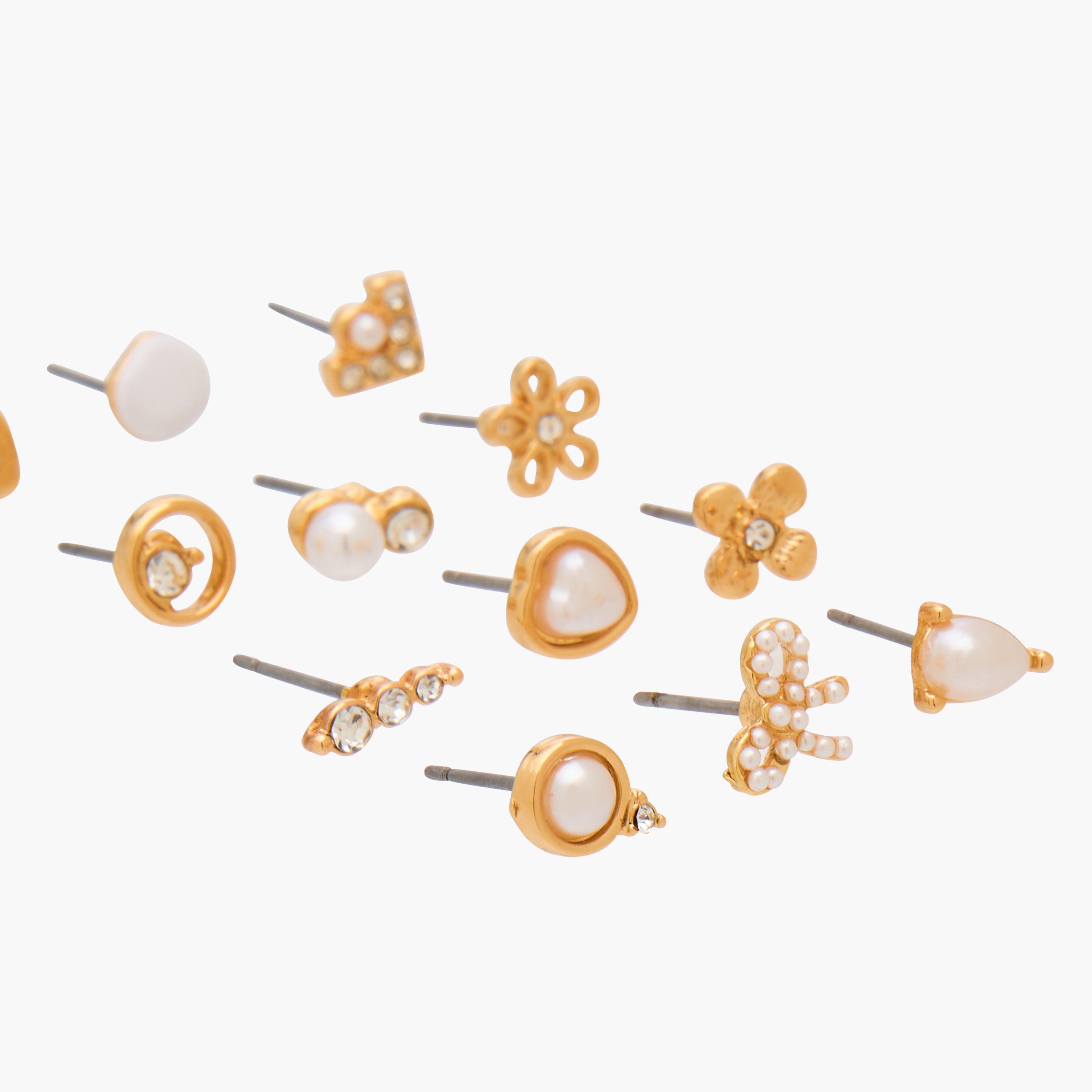 Gloo Pack of 12 Gold Finish Embellished Stud Earrings with Pushback Closure-women-watchesandjewellery-jewellery-earrings-image-3