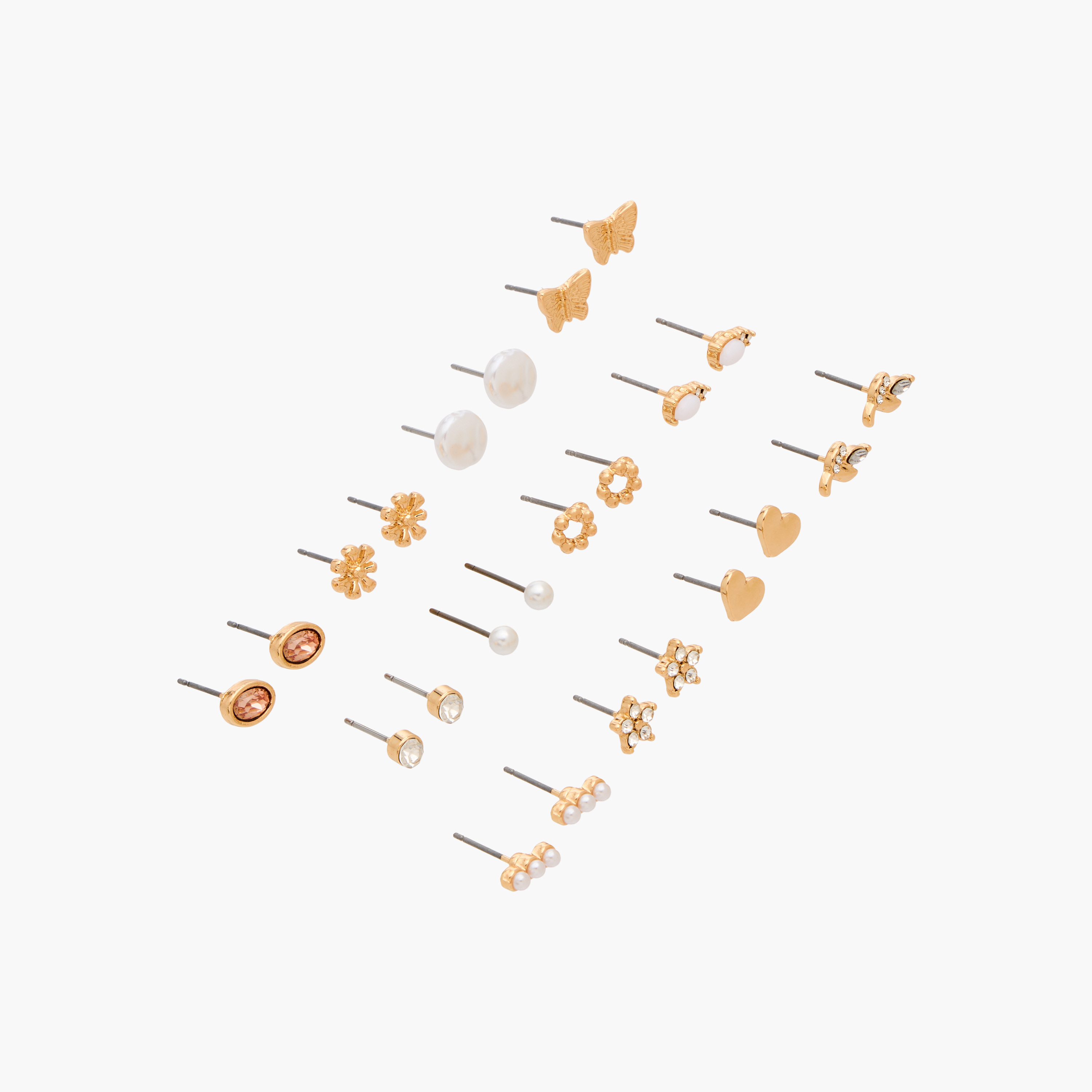Gloo Pack of 12 Gold Finish Embellished Stud Earrings with Pushback Closure-women-watchesandjewellery-jewellery-earrings-image-2