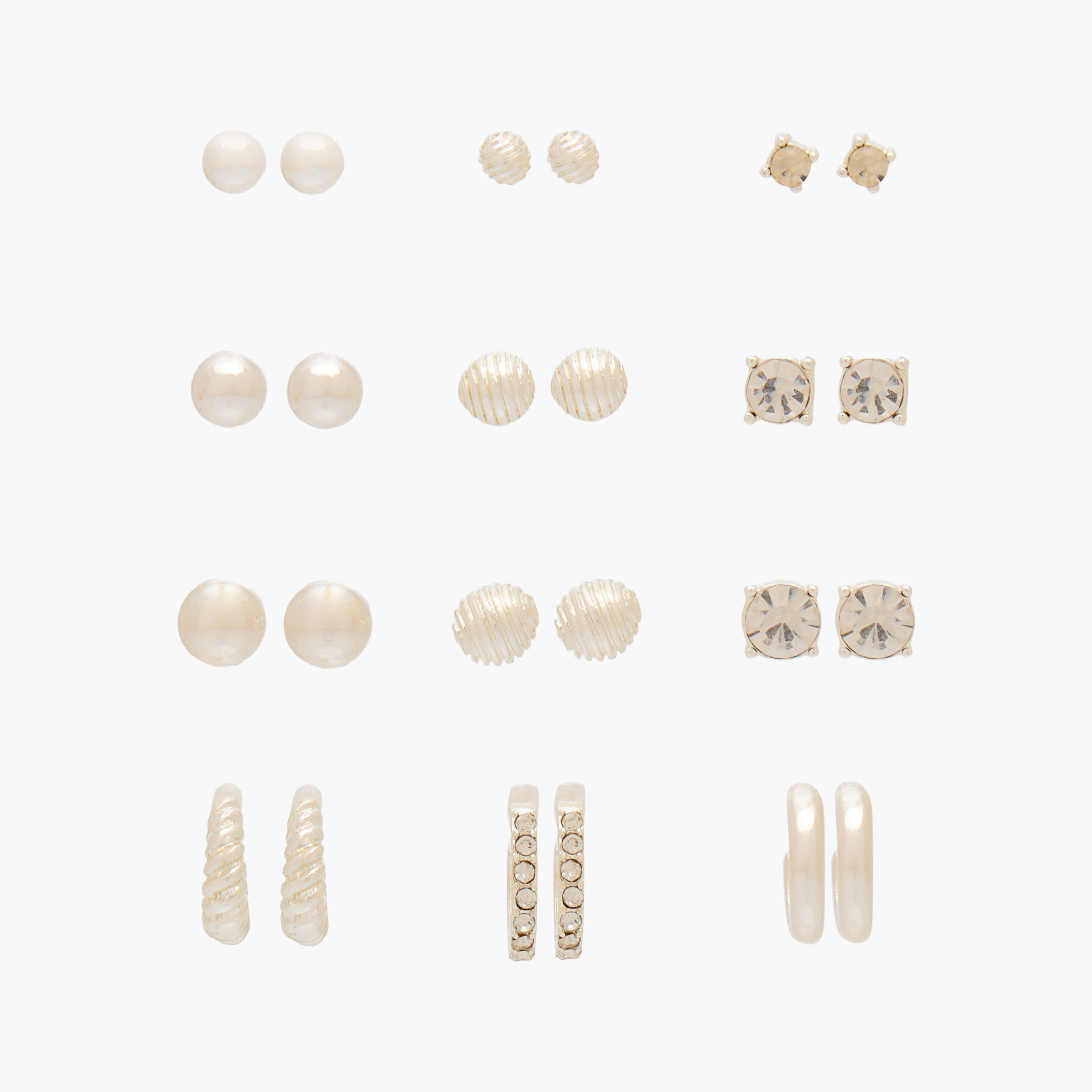 Gloo Pack of 12 Silver Finish Embellished Stud Earrings with Pushback Closure-women-watchesandjewellery-jewellery-earrings-image-1