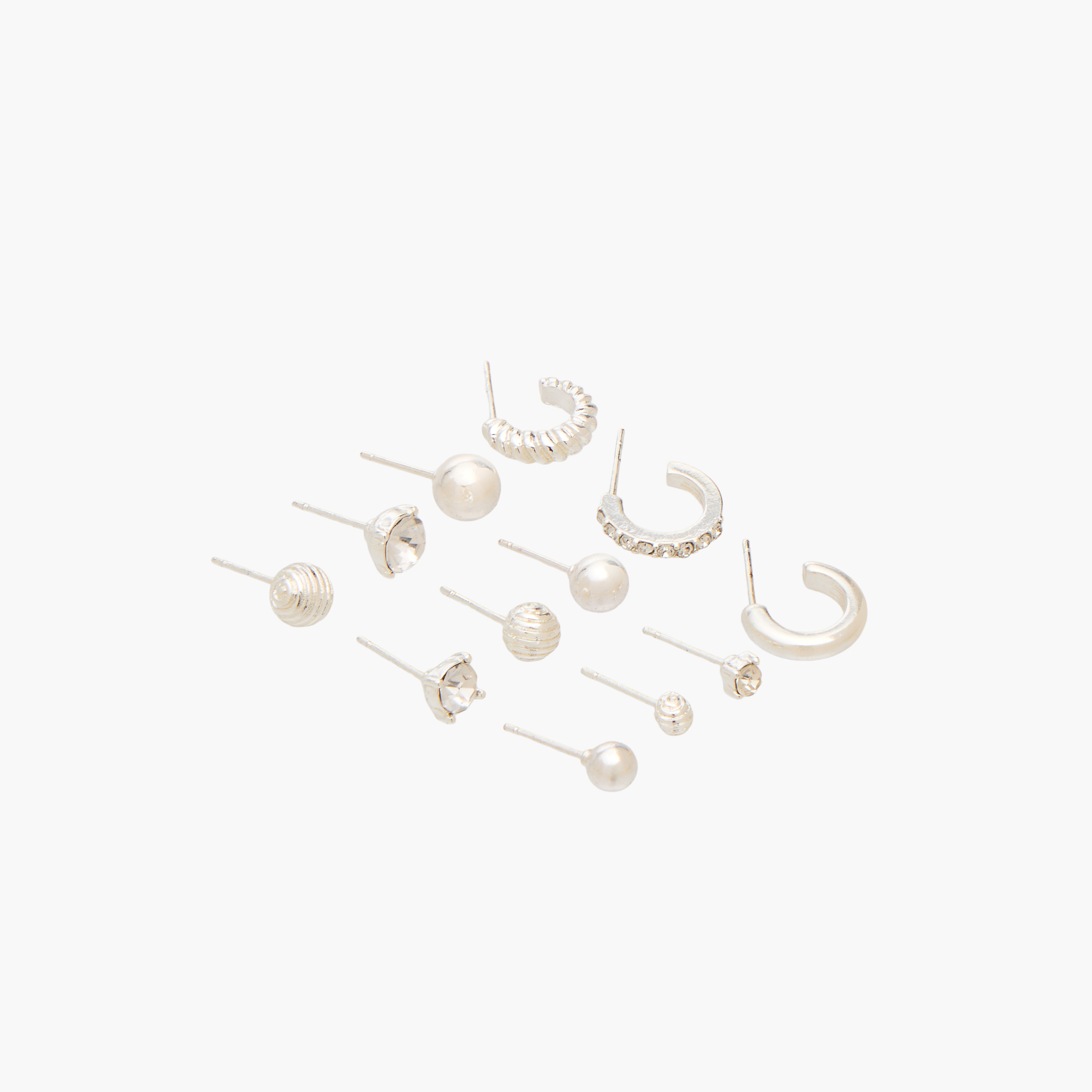Gloo Pack of 12 Silver Finish Embellished Stud Earrings with Pushback Closure-women-watchesandjewellery-jewellery-earrings-image-2