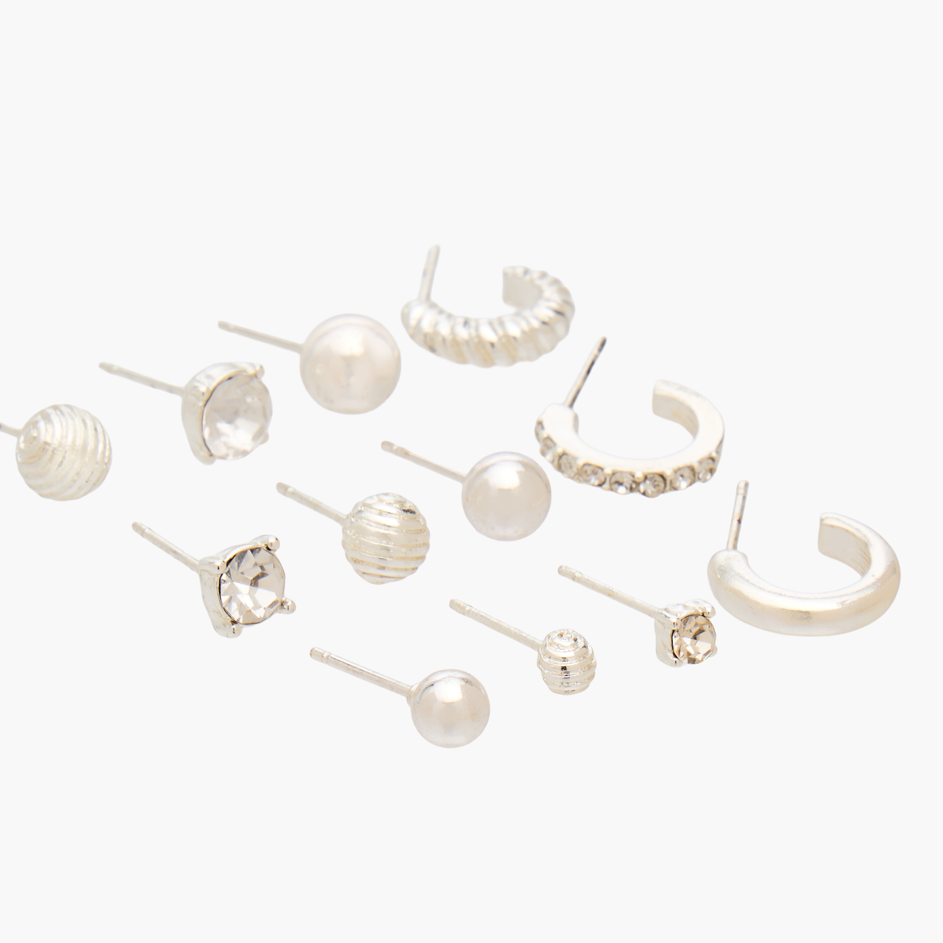 Gloo Pack of 12 Silver Finish Embellished Stud Earrings with Pushback Closure-women-watchesandjewellery-jewellery-earrings-image-3