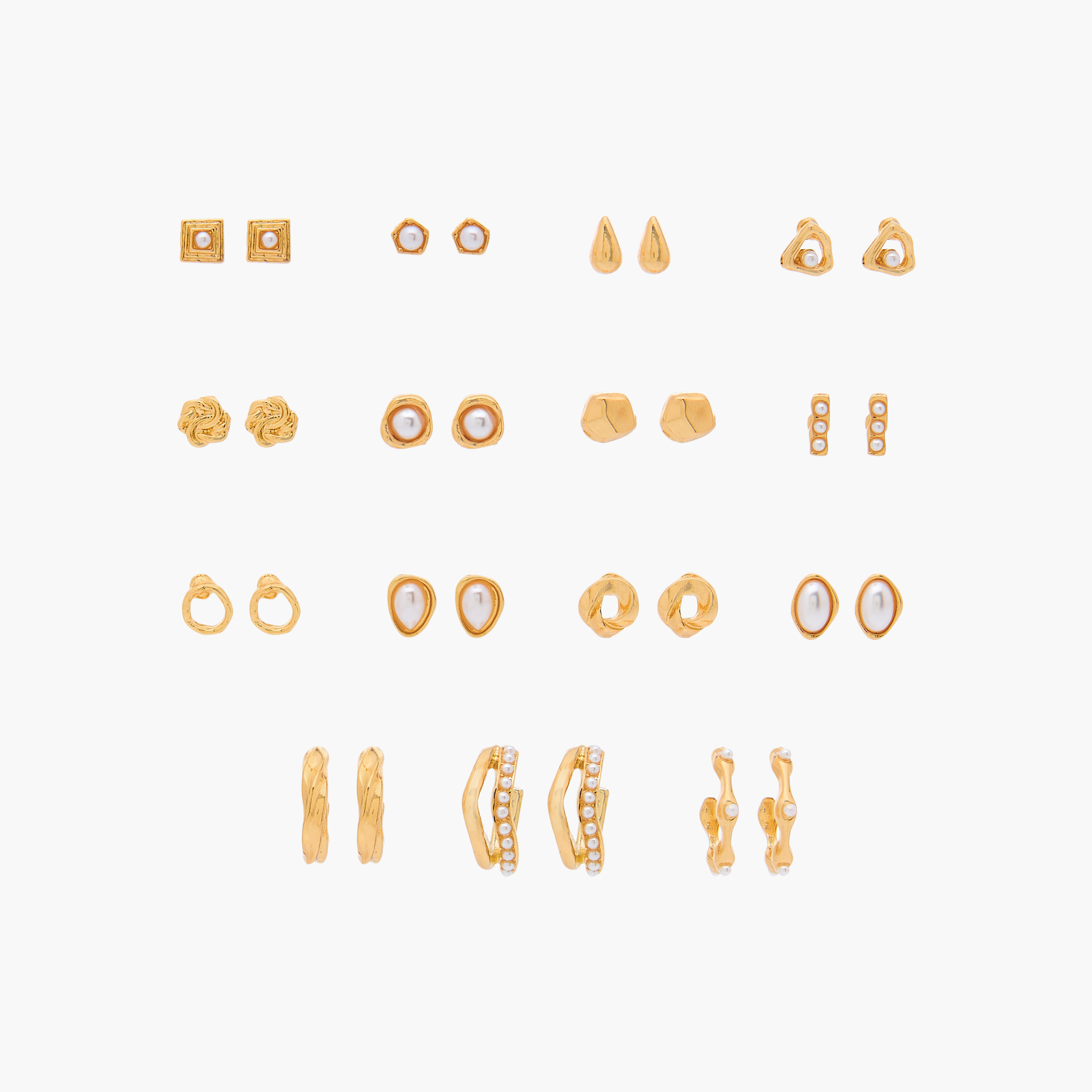 Gloo Pack of 15 Metallic Assorted Earrings with Pushback Closure-women-watchesandjewellery-jewellery-earrings-image-1