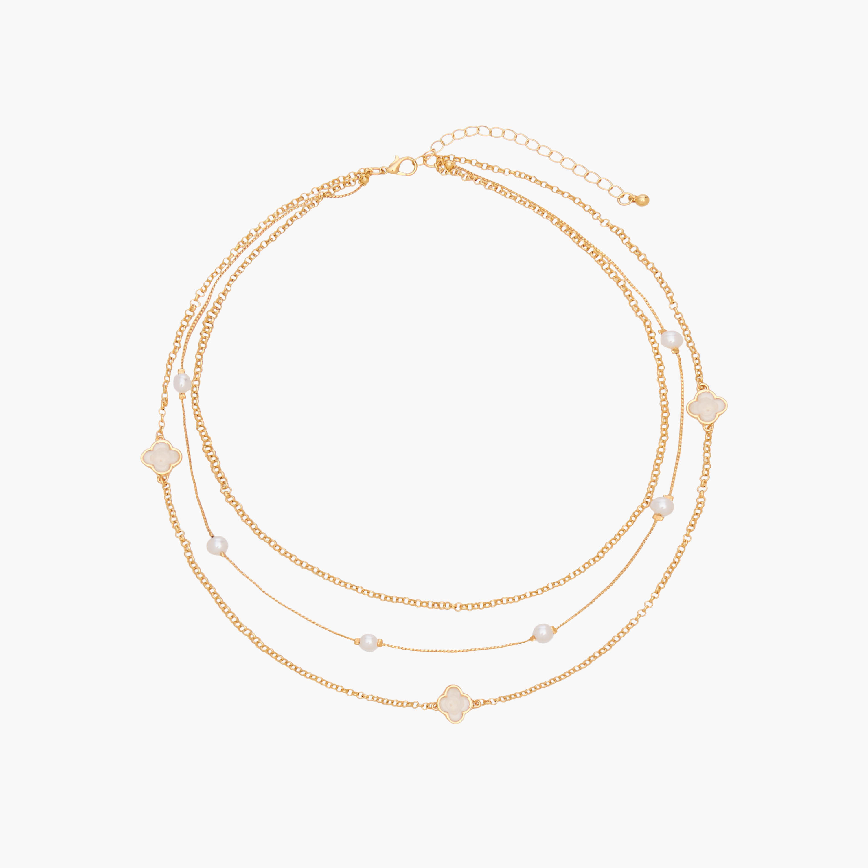 Gloo Metallic Layered Necklace with Clover and Pearls-women-watchesandjewellery-jewellery-necklacesandpendants-image-1