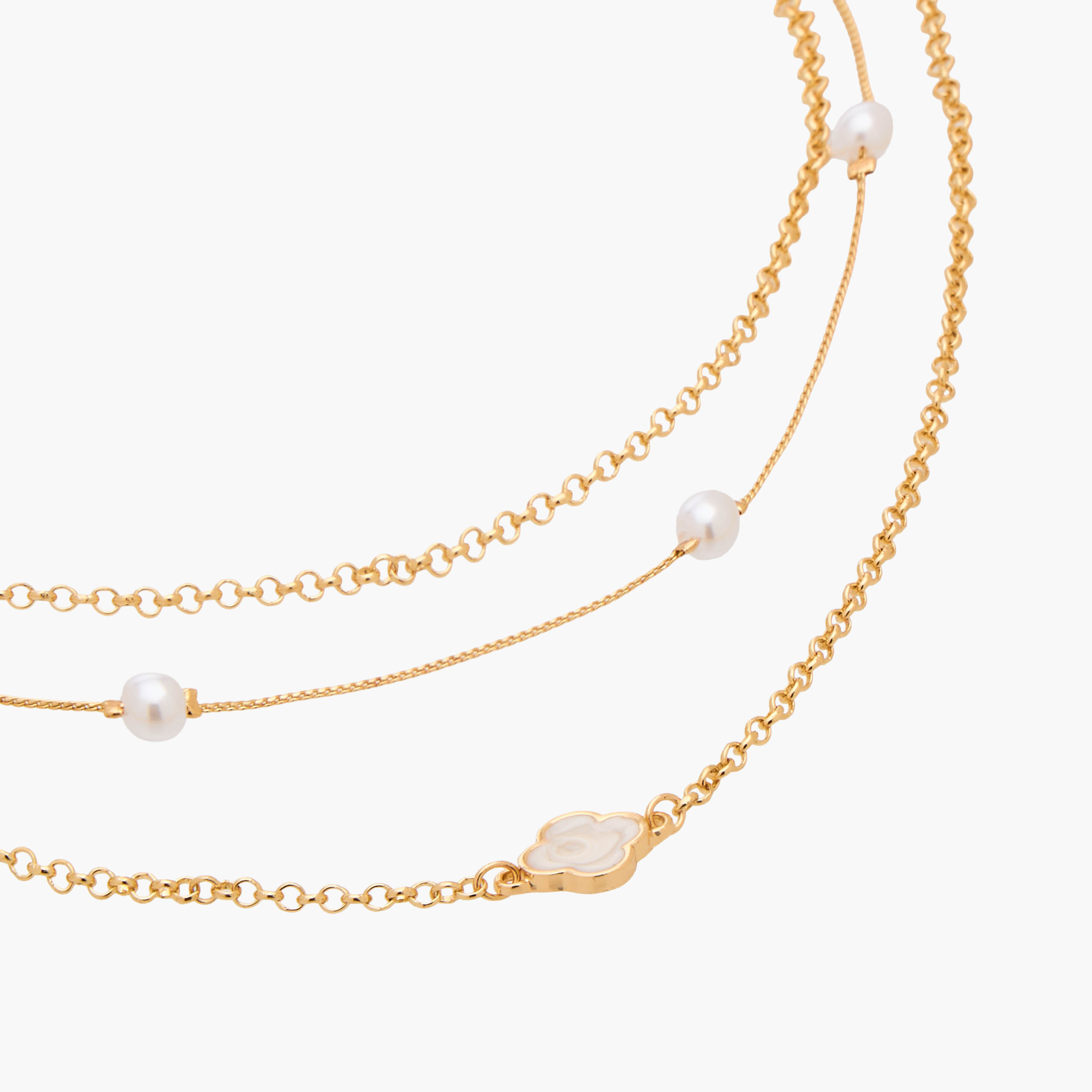 Gloo Metallic Layered Necklace with Clover and Pearls-women-watchesandjewellery-jewellery-necklacesandpendants-image-4