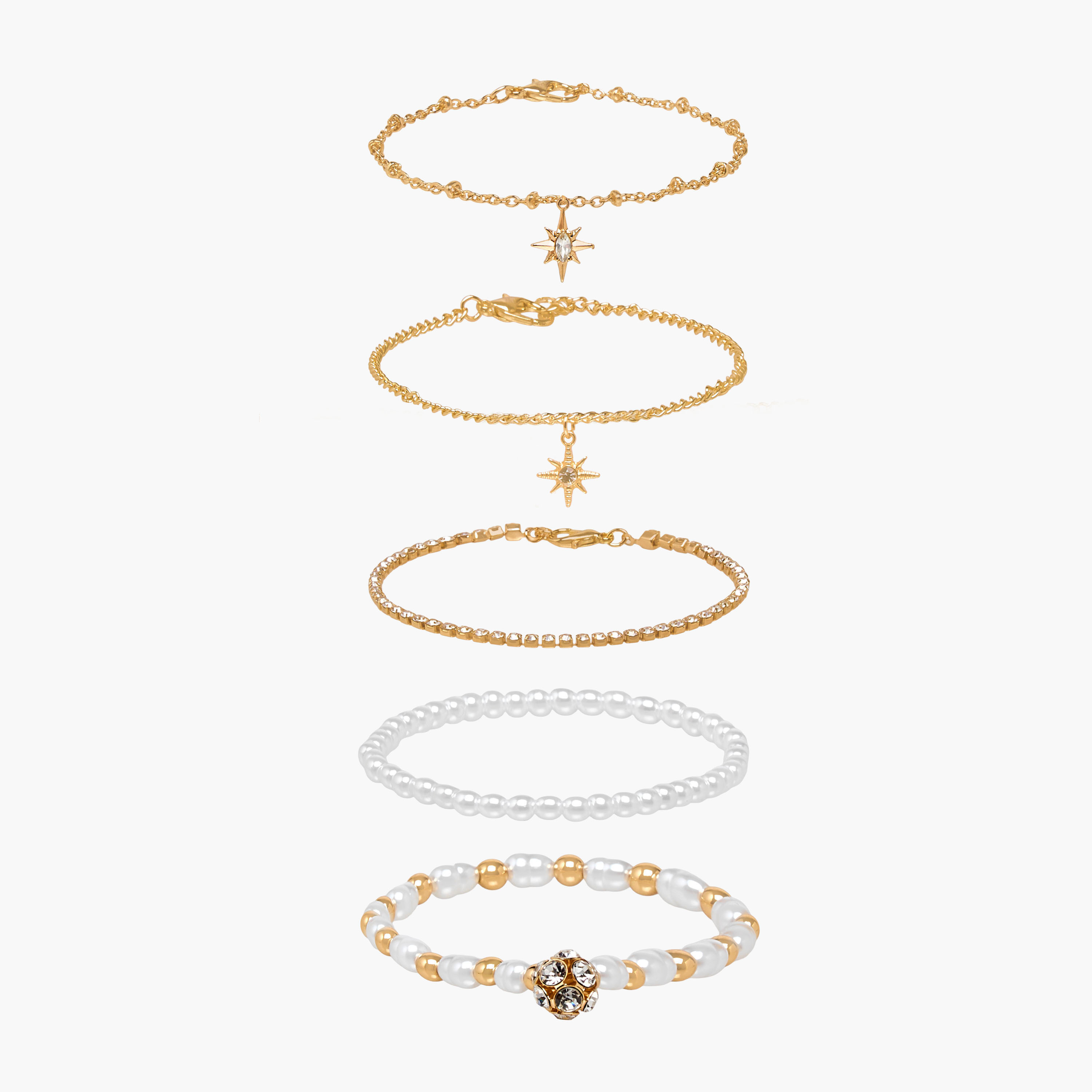 طقم أساور ميتاليك 5 قطع مزينة من جلو-women-watchesandjewellery-jewellery-banglesandbracelets-image-1