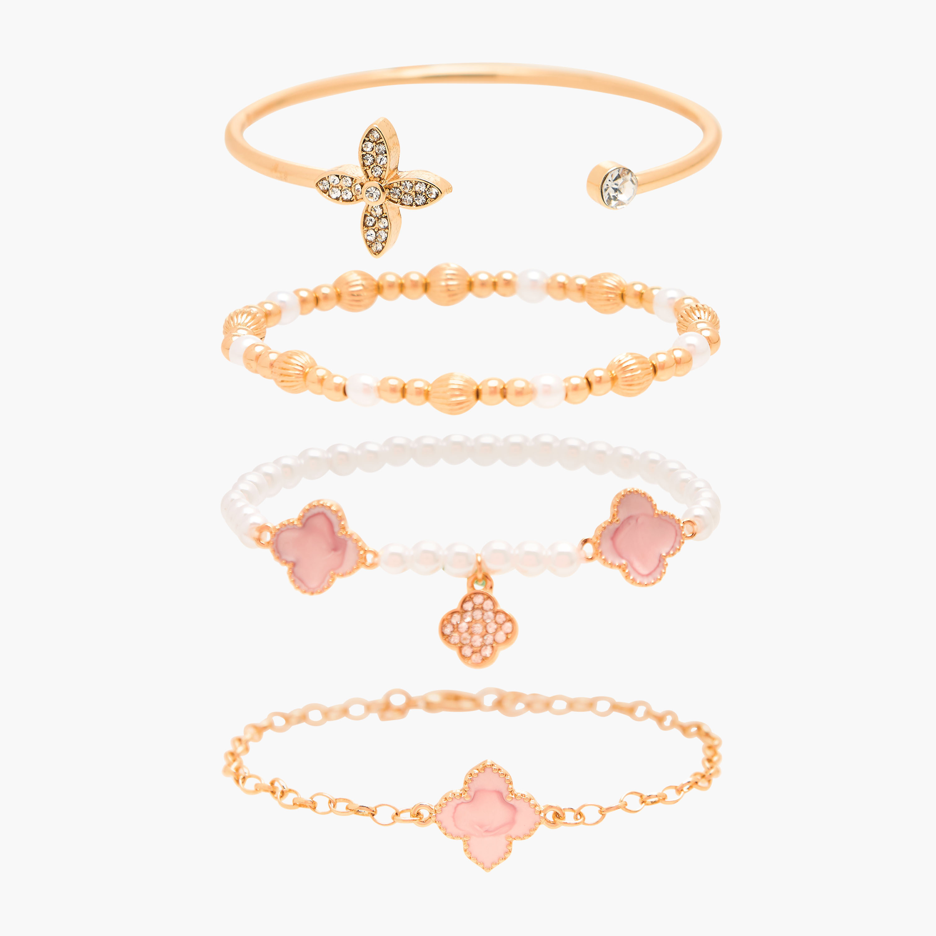 أساور ميتاليك مزينة من جلو - عبوة 4 قطع-women-watchesandjewellery-jewellery-banglesandbracelets-image-1