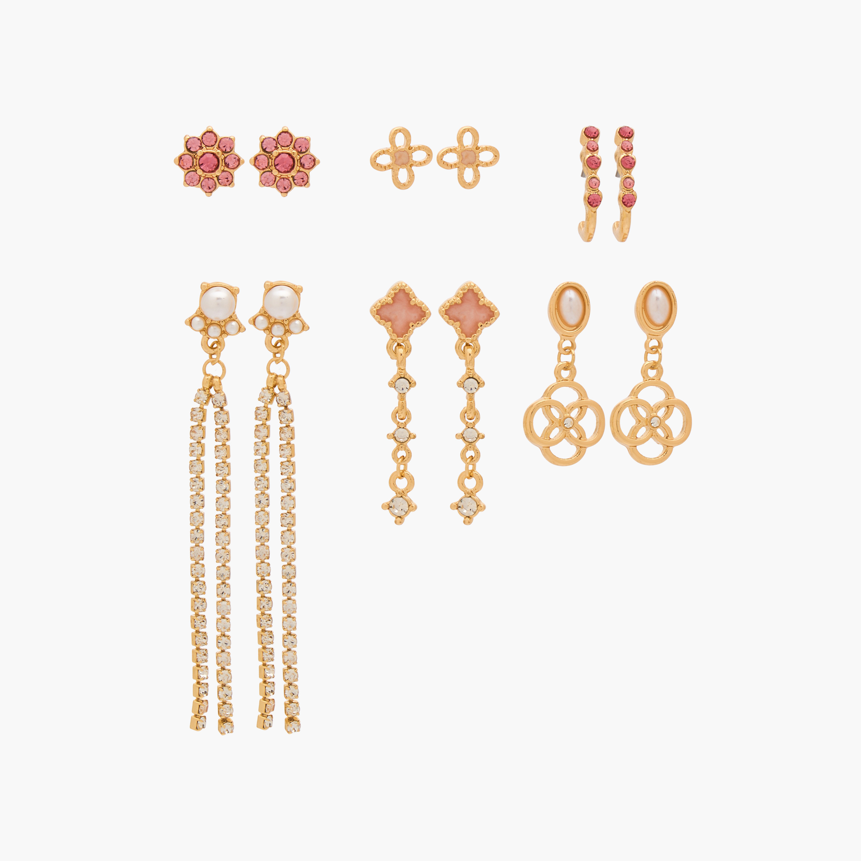 Gloo Pack of 6 Metallic Assorted Earrings with Pushback Closure-women-watchesandjewellery-jewellery-earrings-image-1