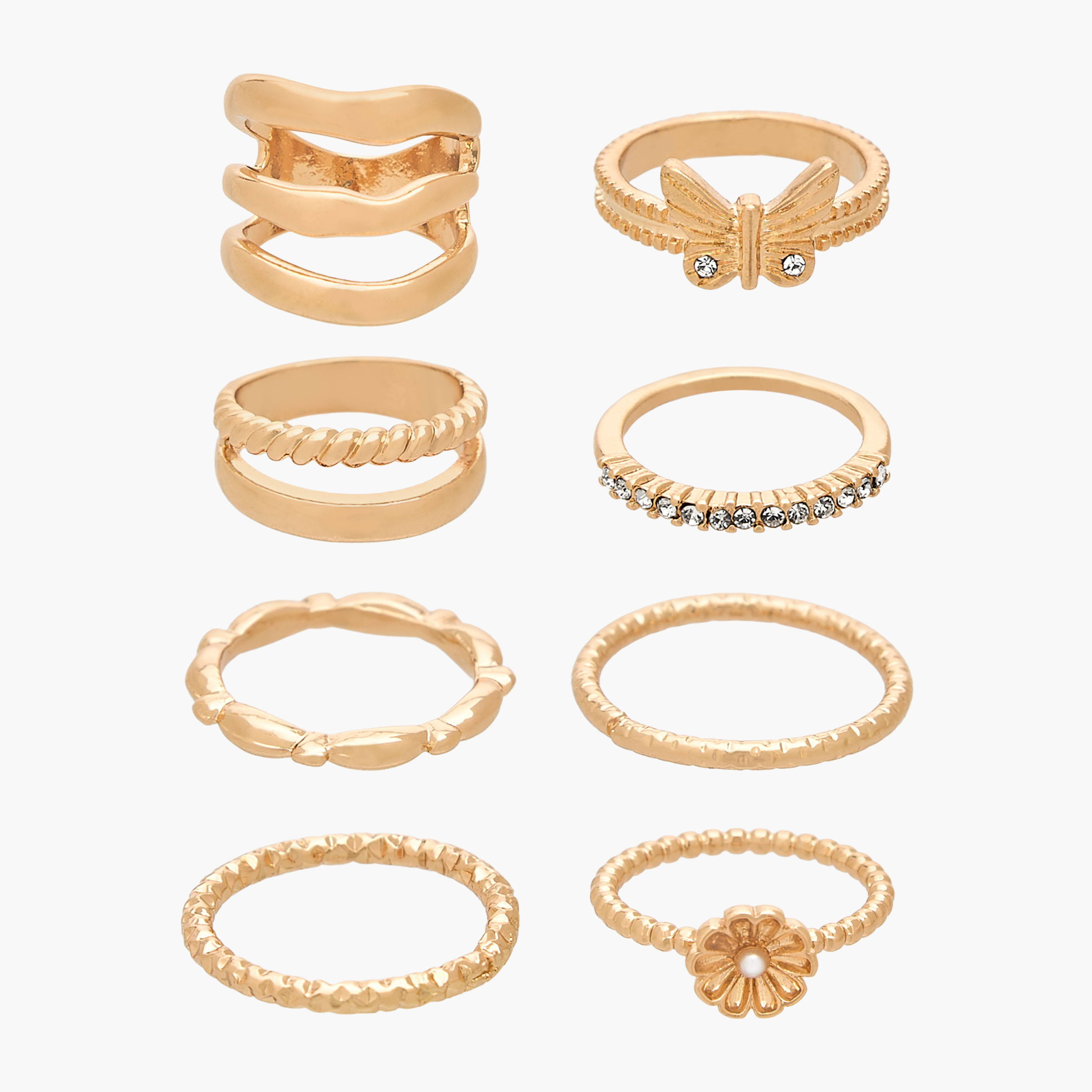 Gloo Pack of 8 Metallic Ring-women-watchesandjewellery-jewellery-rings-image-1