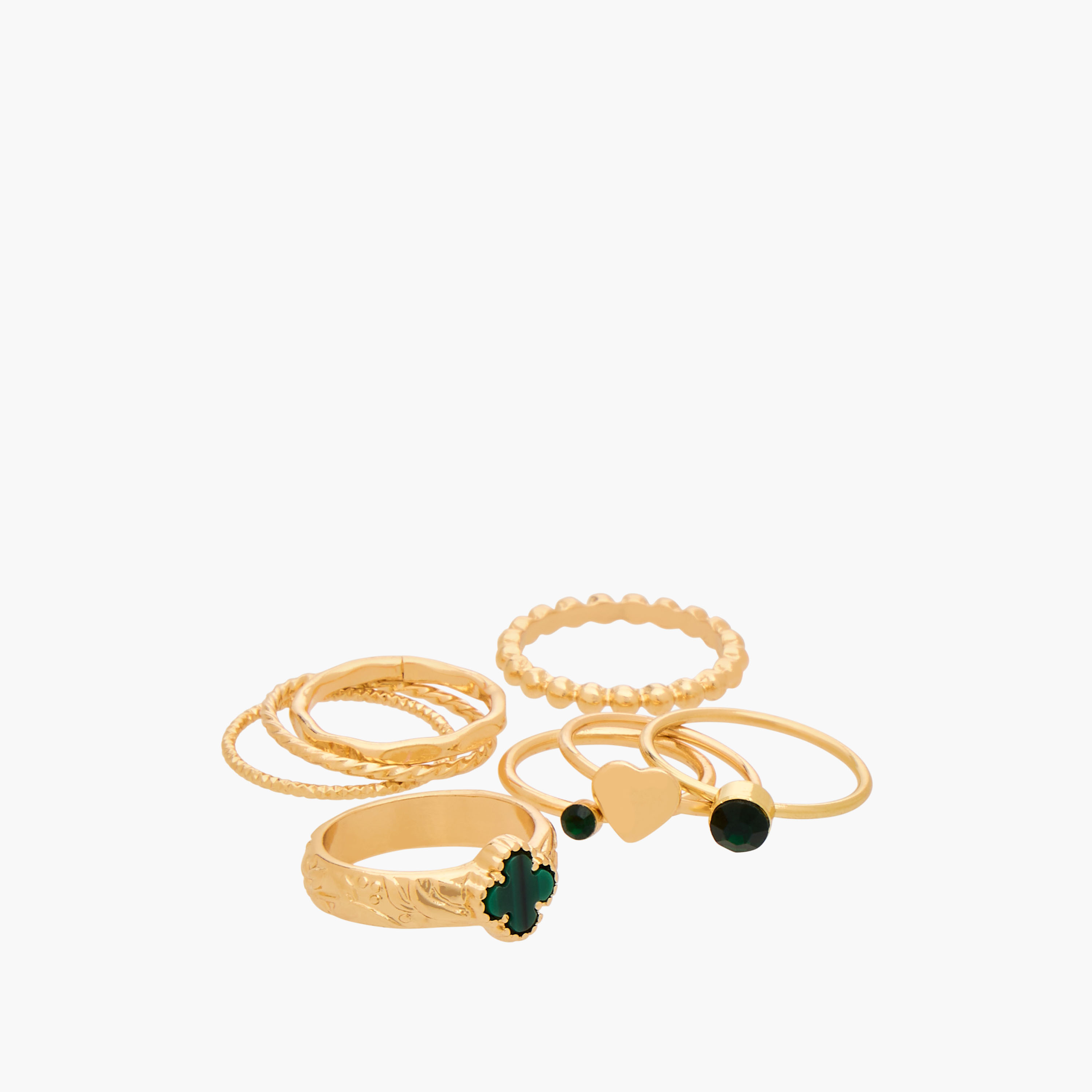 Set of 8 - Gloo Embellished Metal Gold Tone Ring-women-watchesandjewellery-jewellery-rings-image-2
