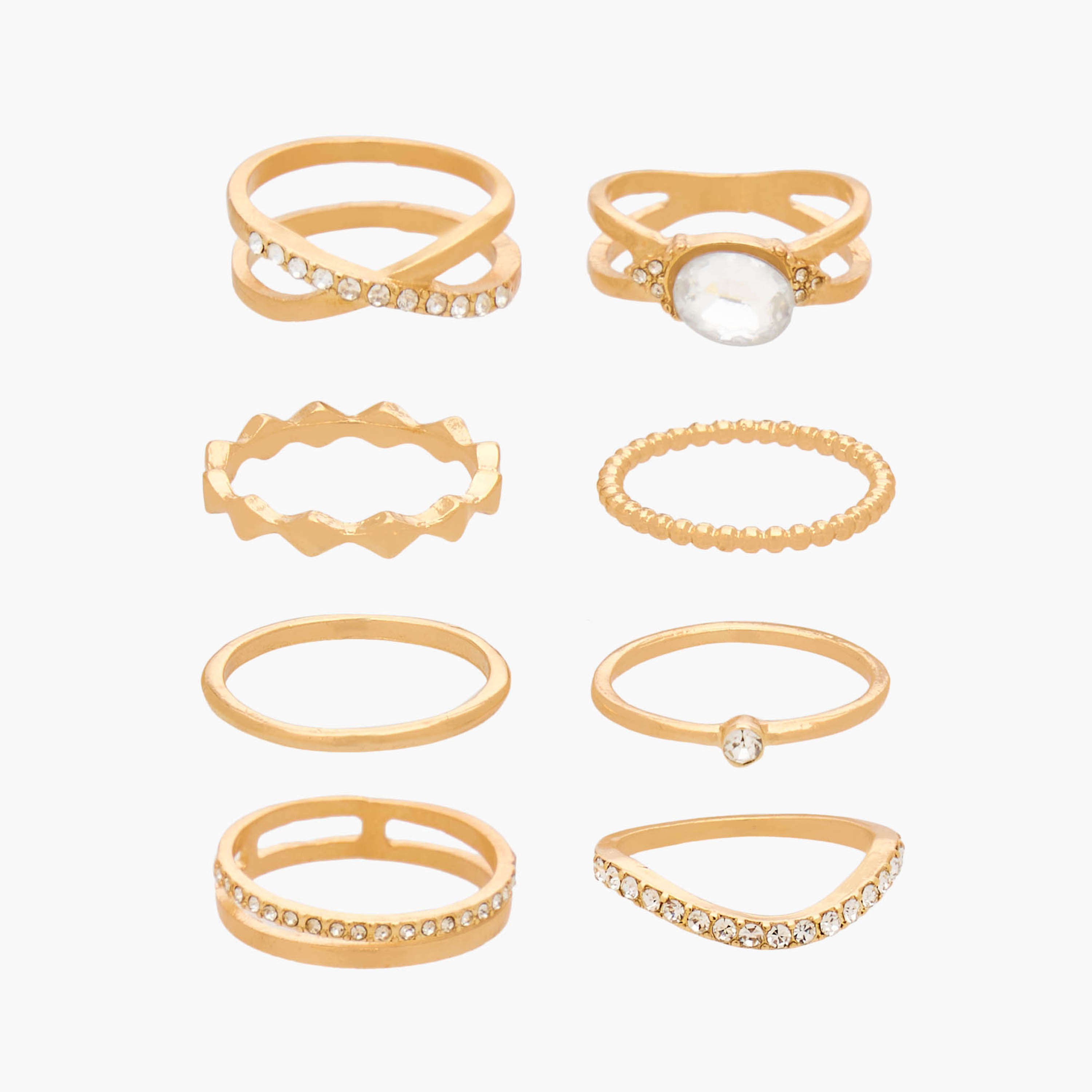 Set of 8 - Gloo Embellished Metal Gold Tone Ring-women-watchesandjewellery-jewellery-rings-image-1