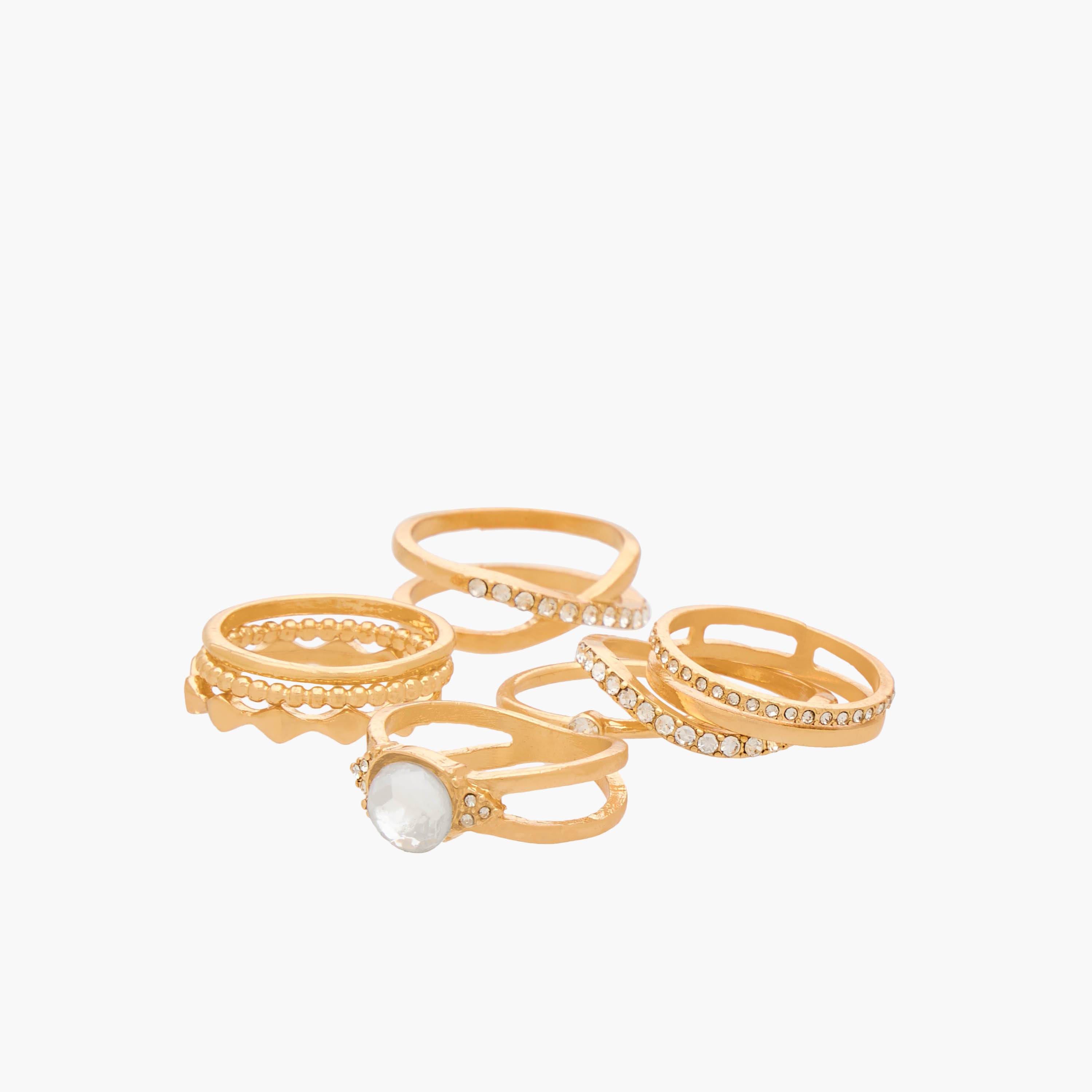 Set of 8 - Gloo Embellished Metal Gold Tone Ring-women-watchesandjewellery-jewellery-rings-image-2
