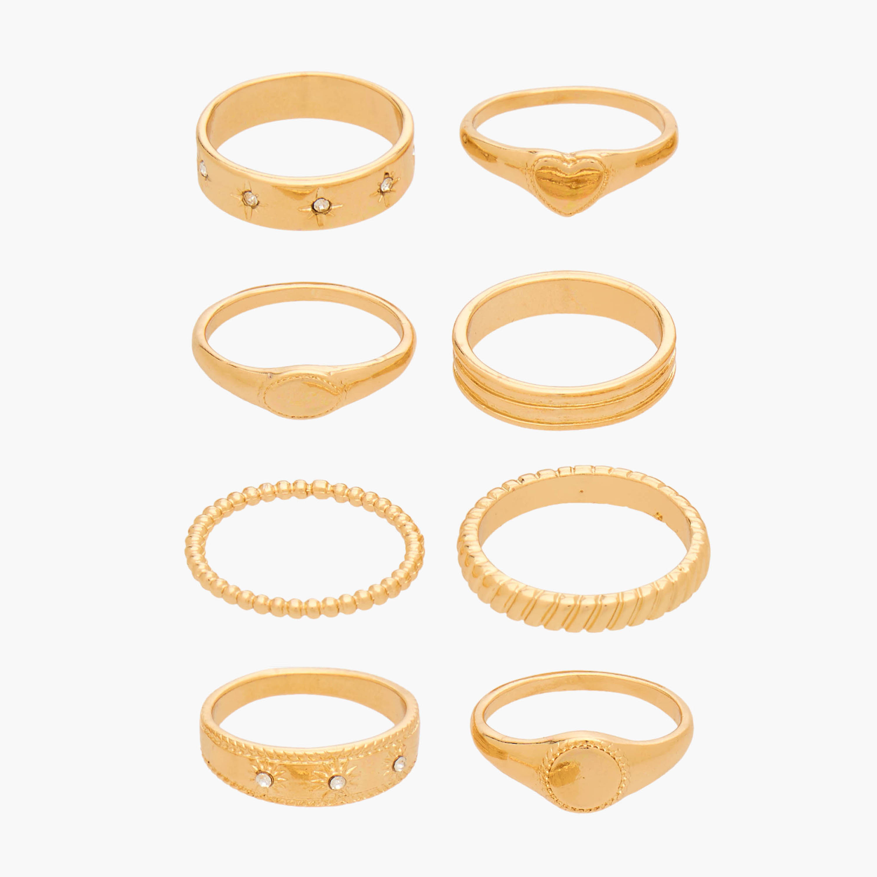Set of 8 - Gloo Embellished Metal Gold Tone Ring-women-watchesandjewellery-jewellery-rings-image-1
