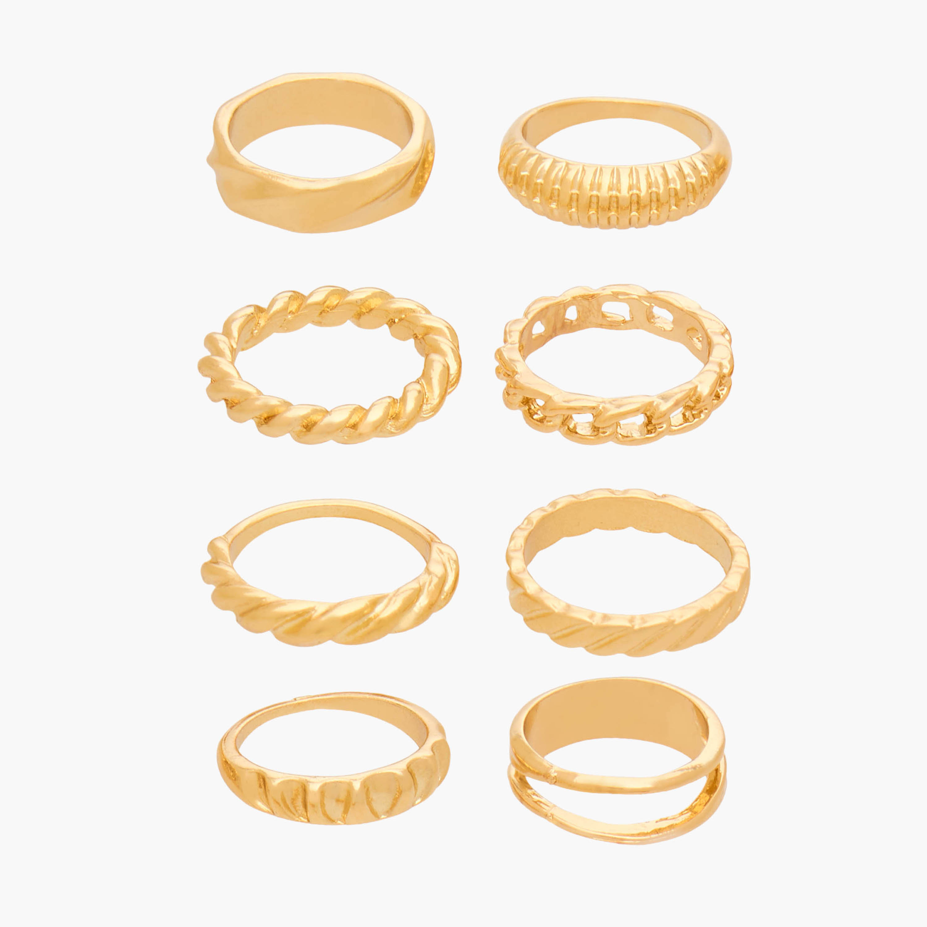 Set of 8 - Gloo Textured Metal Gold Tone Ring-women-watchesandjewellery-jewellery-rings-image-1