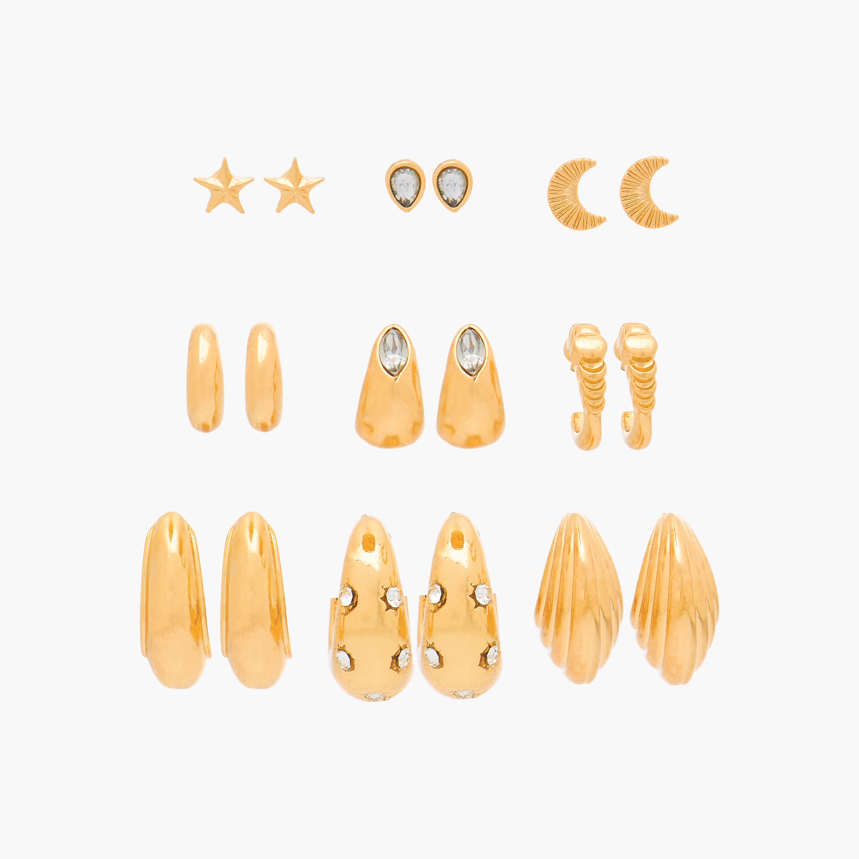 Gloo Pack of 9 Metallic Assorted Earrings with Pushback Closure-women-watchesandjewellery-jewellery-earrings-image-1