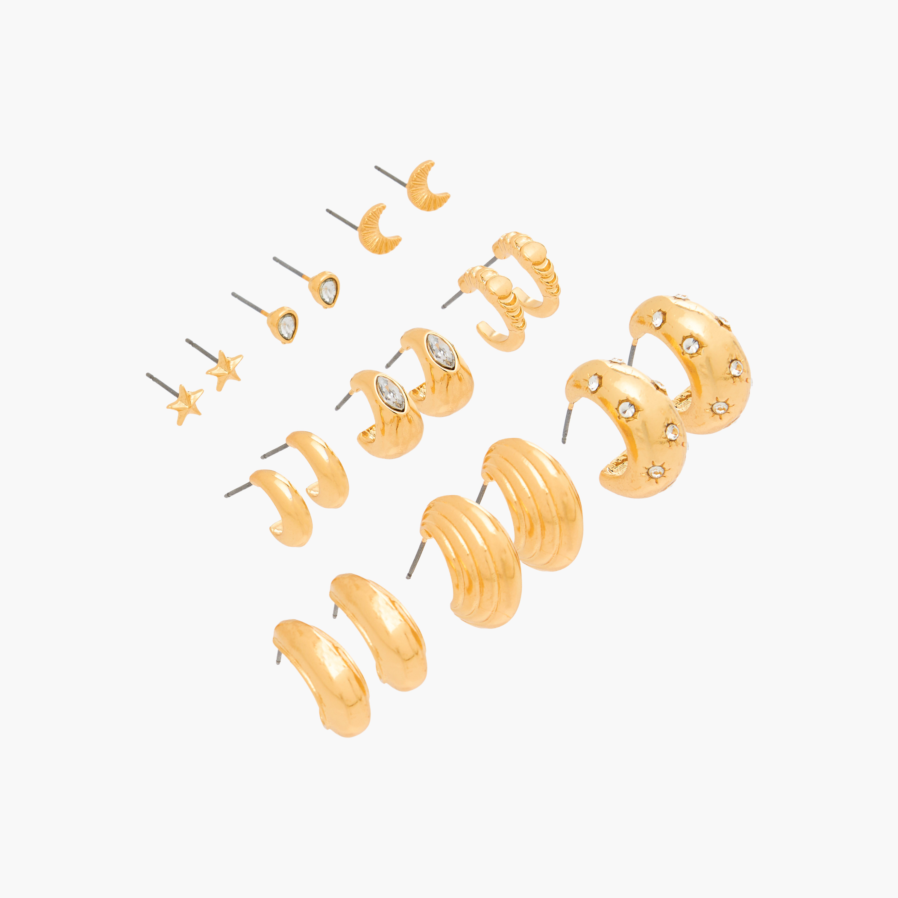 Gloo Pack of 9 Metallic Assorted Earrings with Pushback Closure-women-watchesandjewellery-jewellery-earrings-image-2