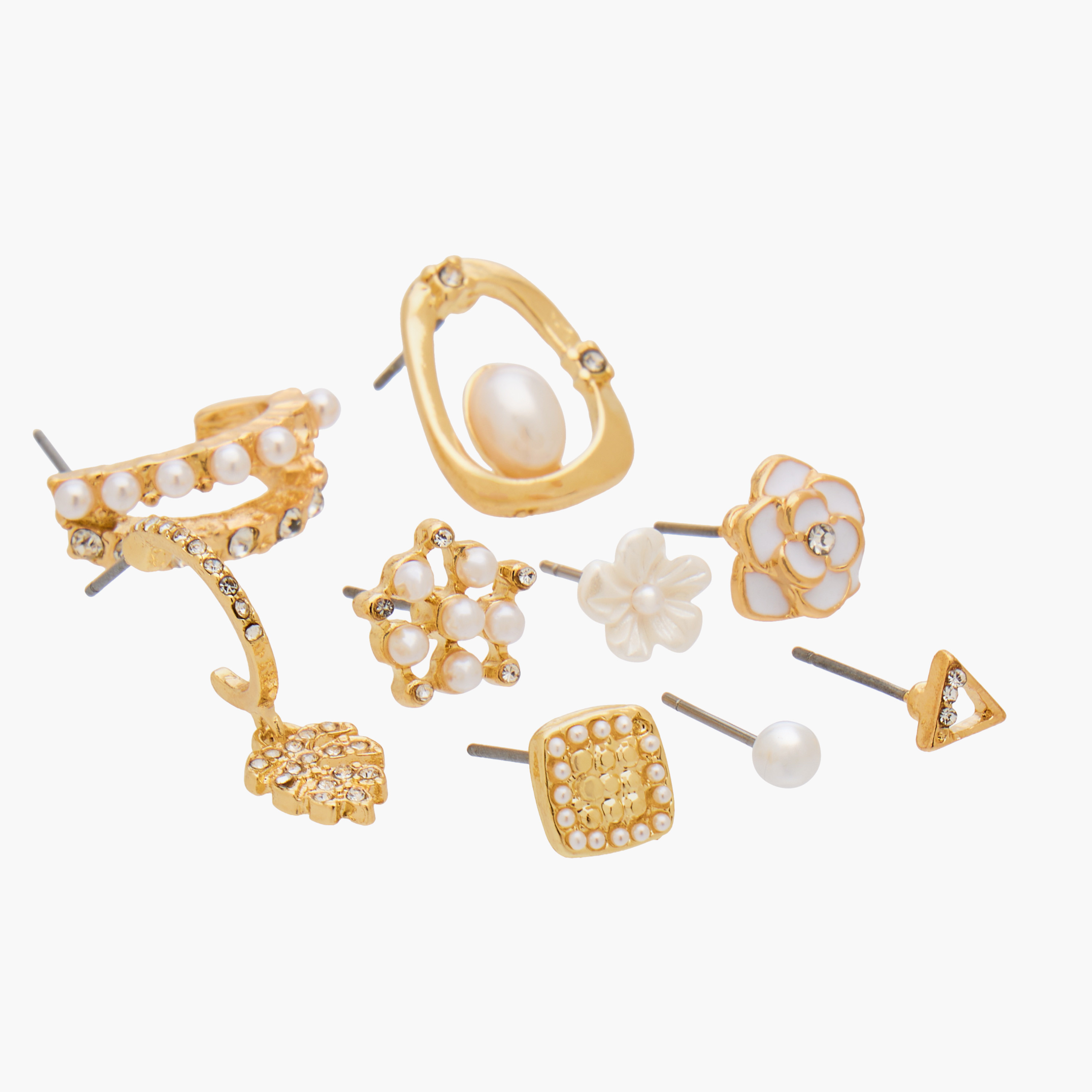 Gloo Pack of 9 Gold Finish Embellished Earrings with Pushback Closure-women-watchesandjewellery-jewellery-earrings-image-3