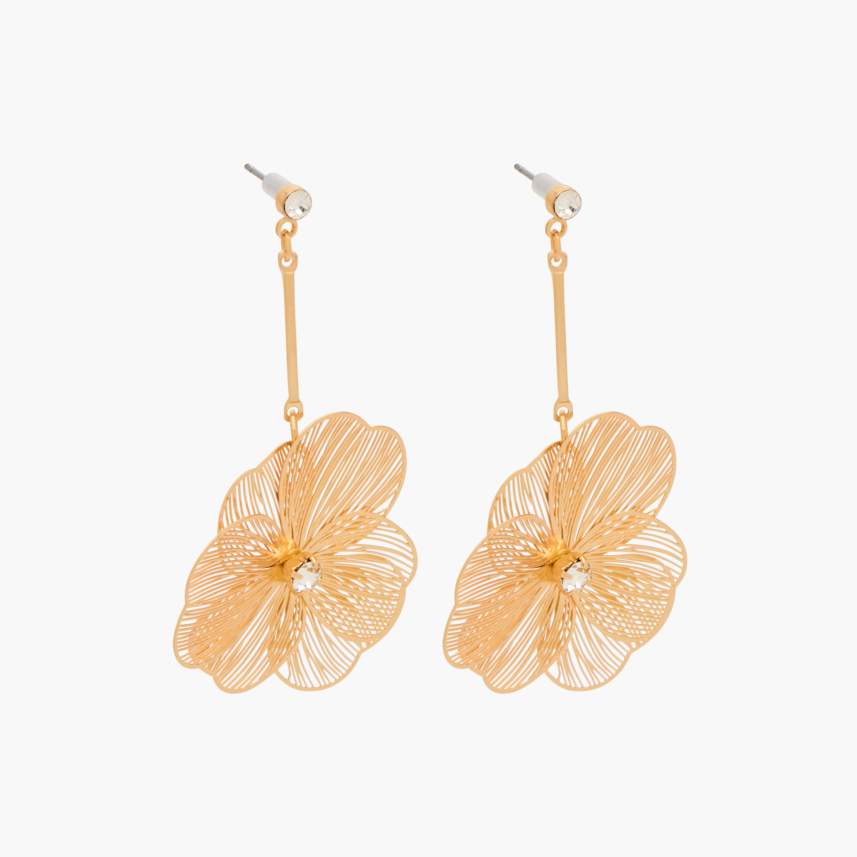 Gloo Metallic Floral Drop Earrings with Pushback Closure-women-watchesandjewellery-jewellery-earrings-image-2