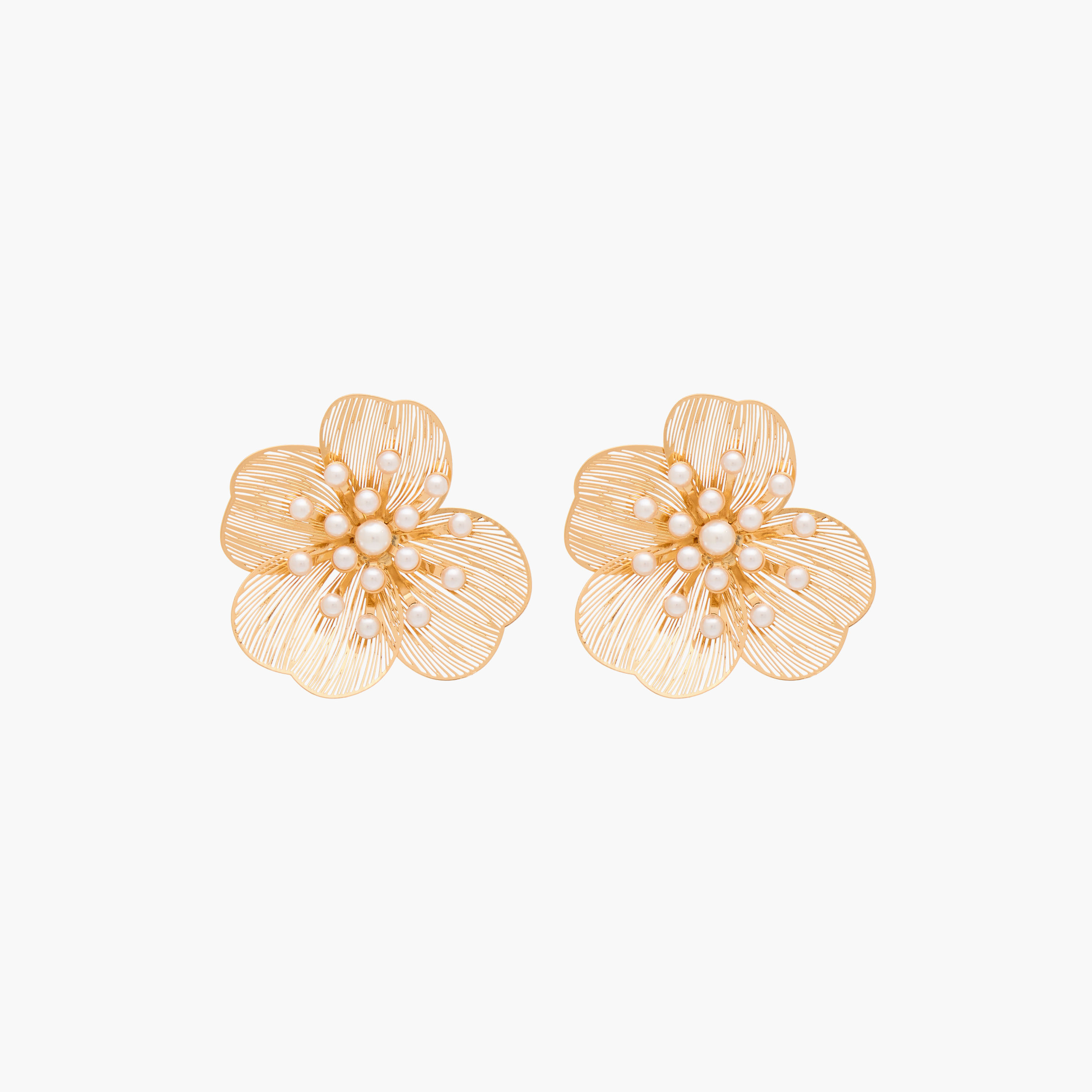Gloo Metallic Floral Stud Earrings with Pushback Closure-women-watchesandjewellery-jewellery-earrings-image-1