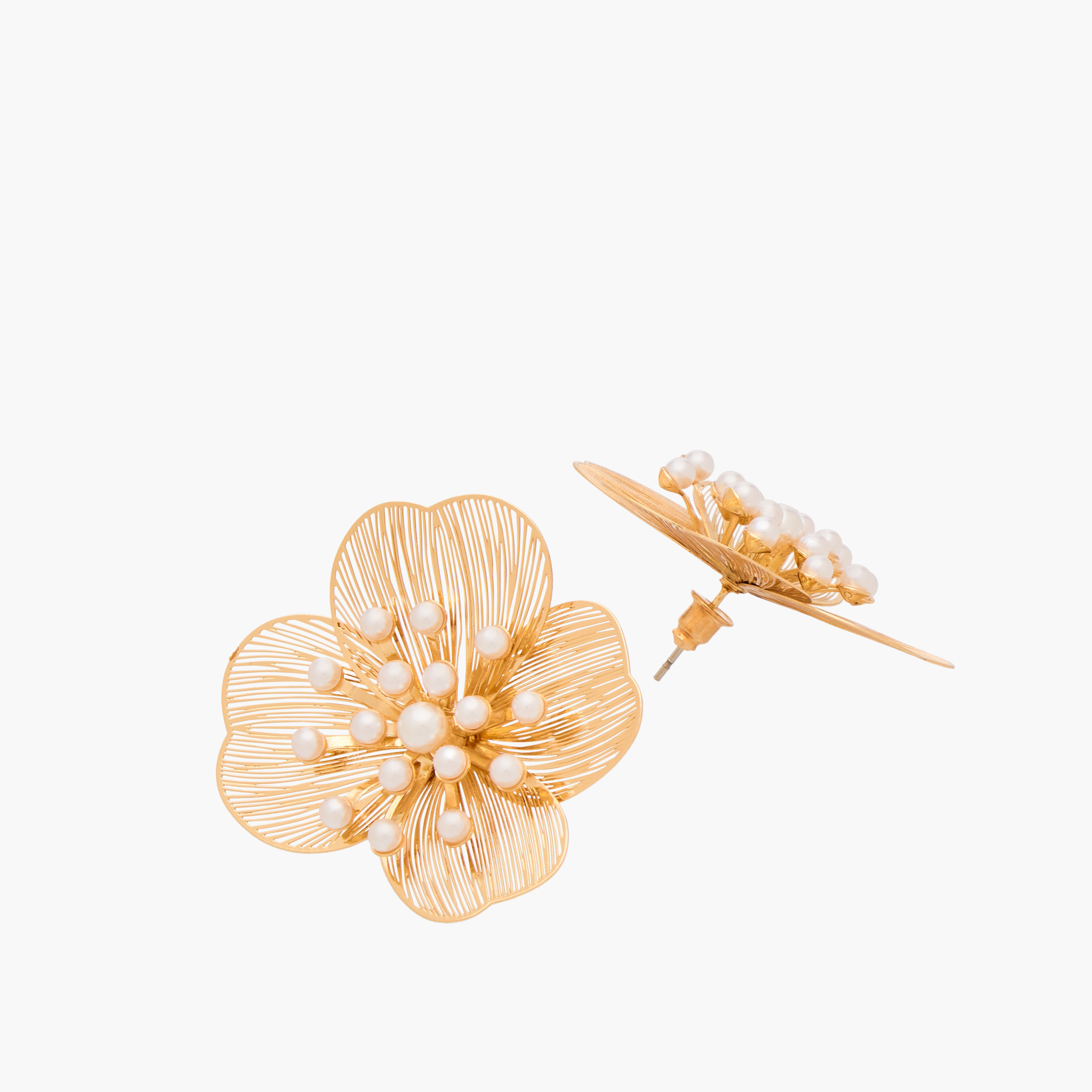 Gloo Metallic Floral Stud Earrings with Pushback Closure-women-watchesandjewellery-jewellery-earrings-image-4