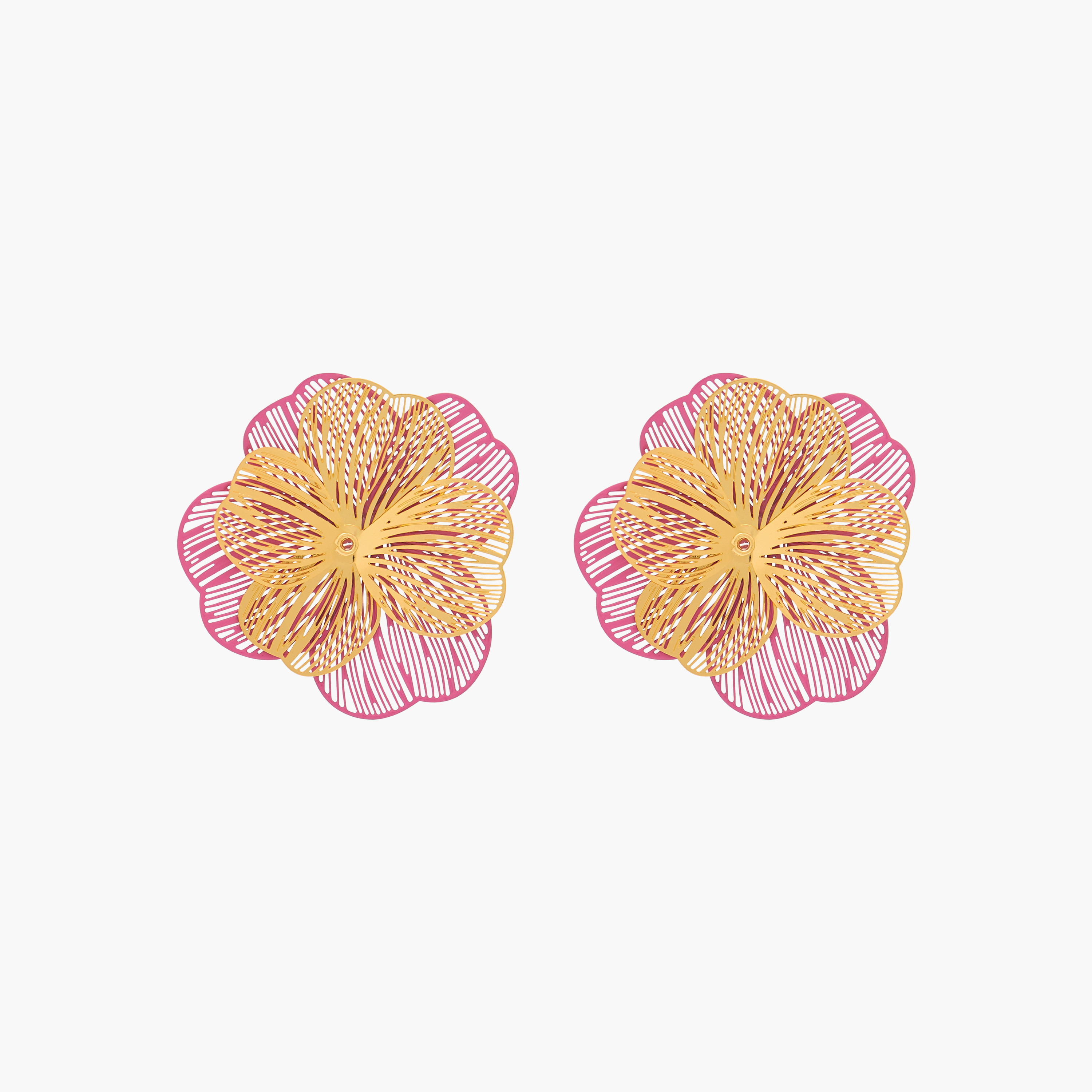 Gloo Metallic Floral Stud Earrings with Pushback Closure-women-watchesandjewellery-jewellery-earrings-image-1
