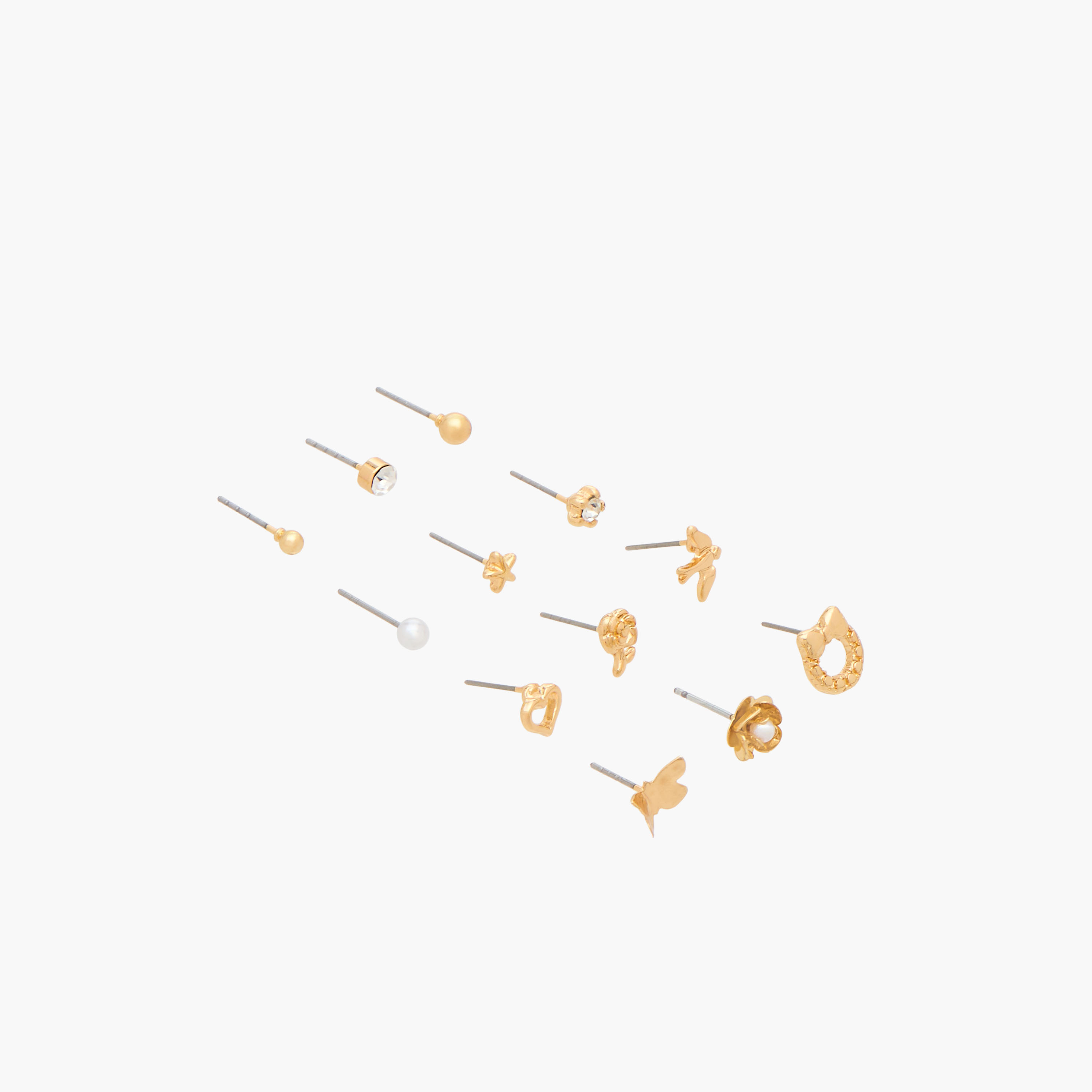 Gloo Pack of 12 Gold Finish Stud Earrings with Pushback Closure-women-watchesandjewellery-jewellery-earrings-image-2