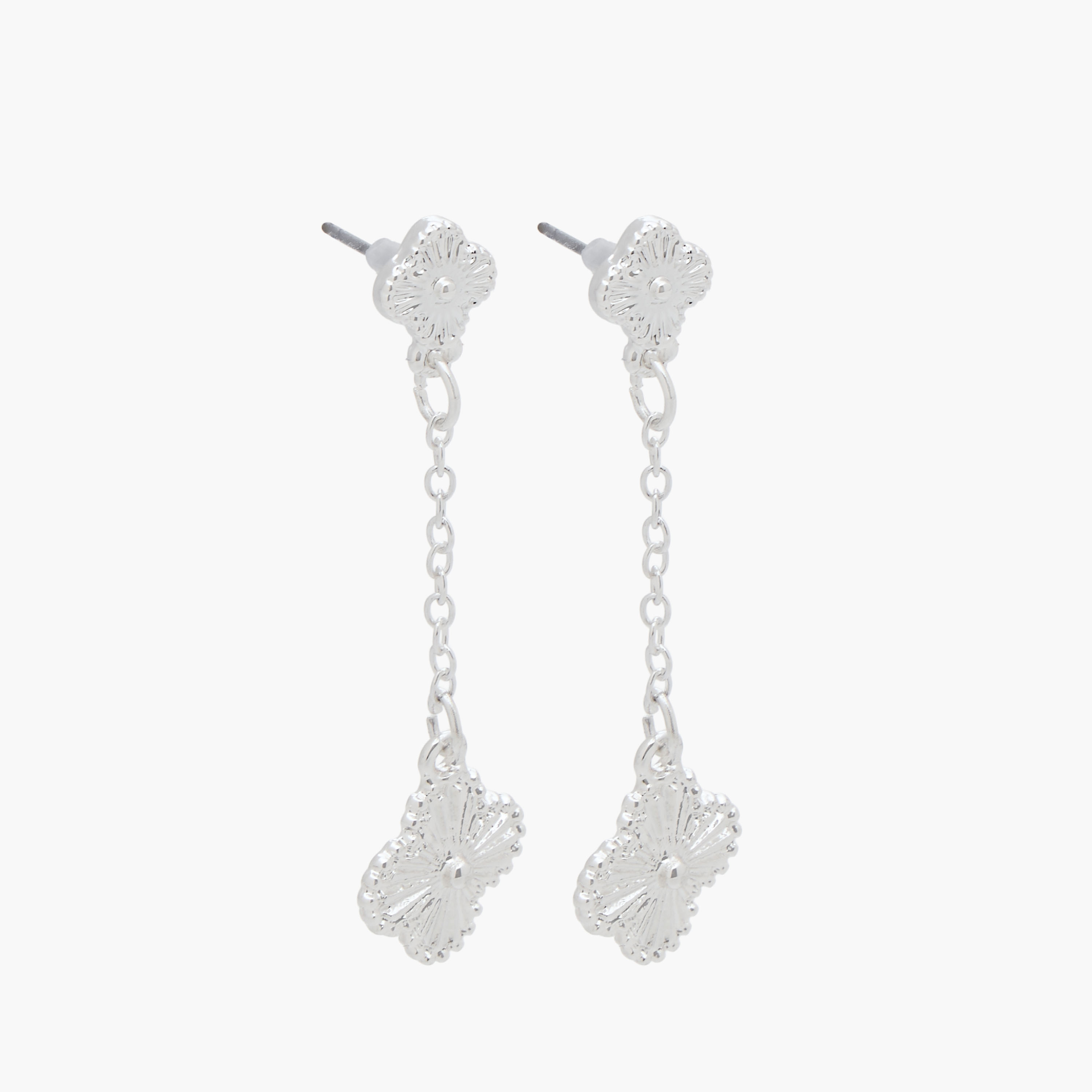 Gloo Pack of 3 Silver Finish Clover Embellished Earrings with Pushback Closure-women-watchesandjewellery-jewellery-earrings-image-2