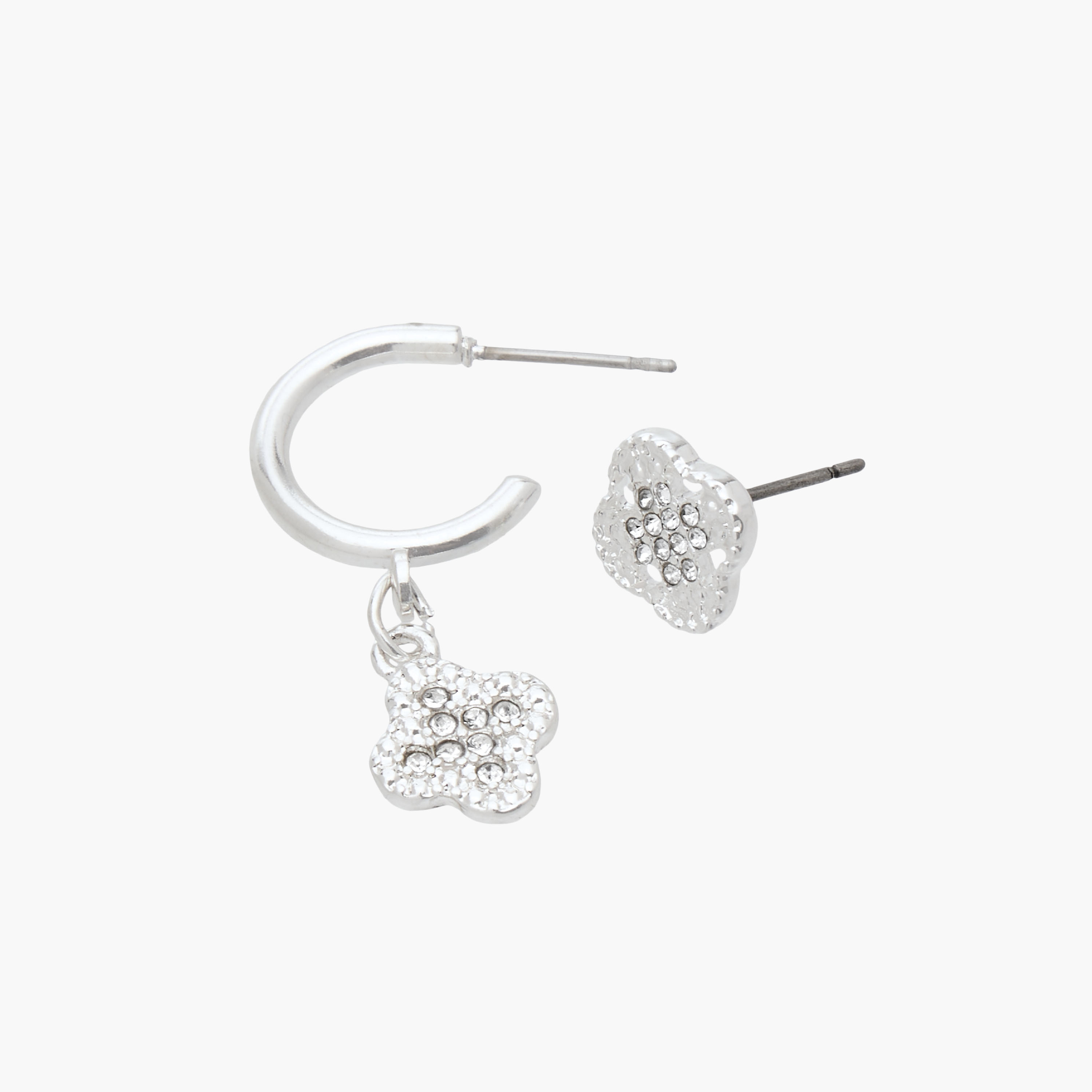 Gloo Pack of 3 Silver Finish Clover Embellished Earrings with Pushback Closure-women-watchesandjewellery-jewellery-earrings-image-5