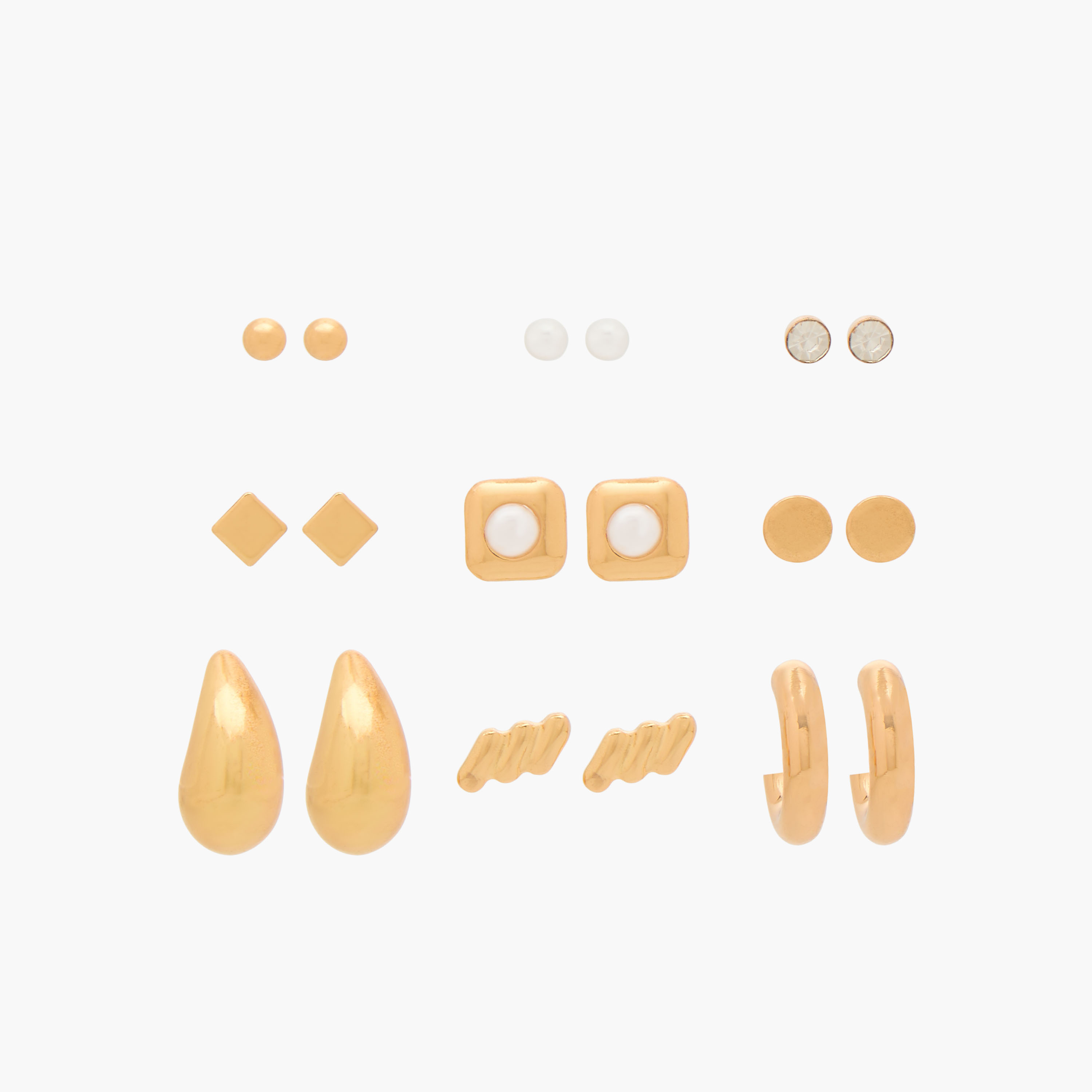 Gloo Pack of 9 Gold Finish Assorted Earrings with Pushback Closure-women-watchesandjewellery-jewellery-earrings-image-1