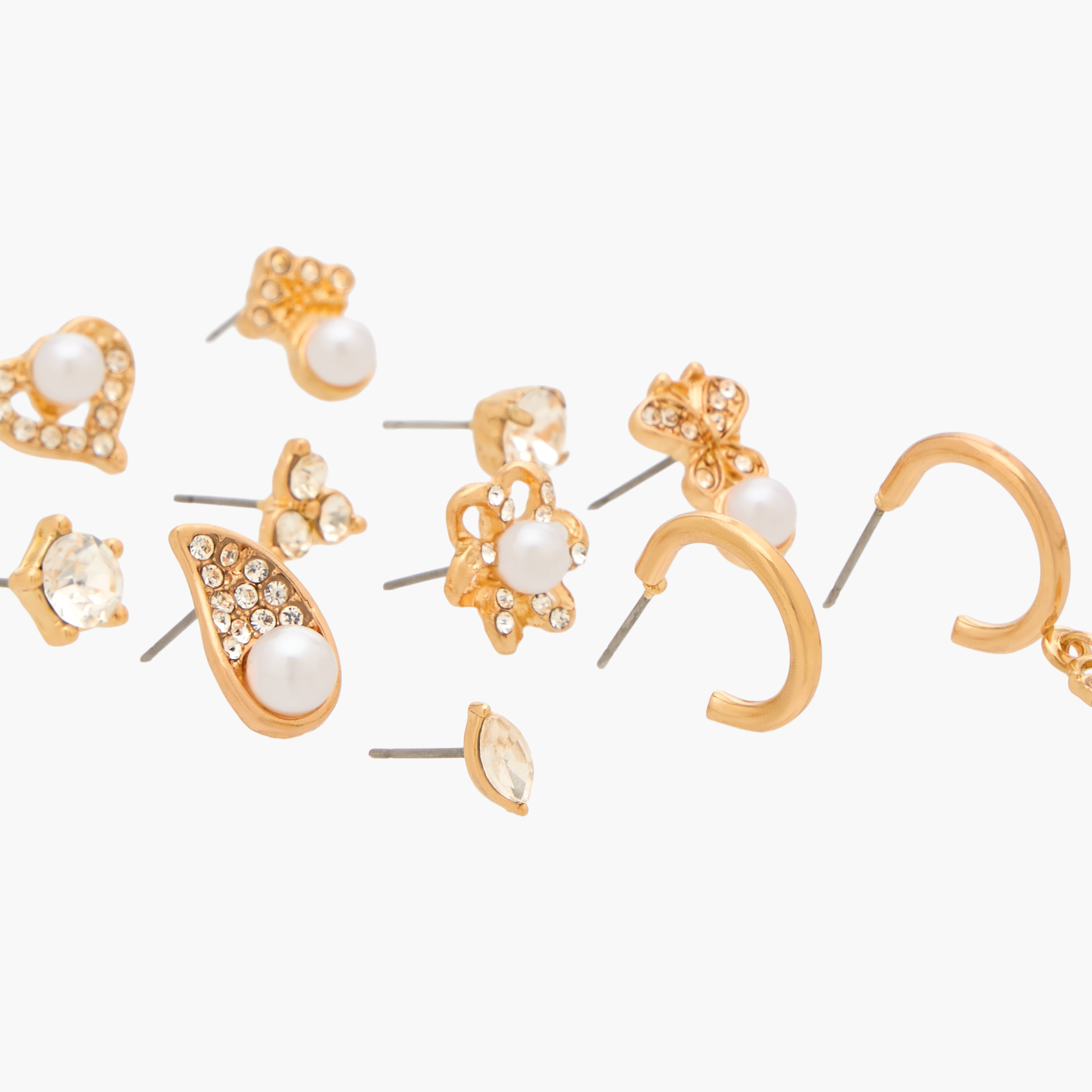 Pack of 12 Gold Finish Embellished Earrings with Pushback Closure-women-watchesandjewellery-jewellery-earrings-image-3