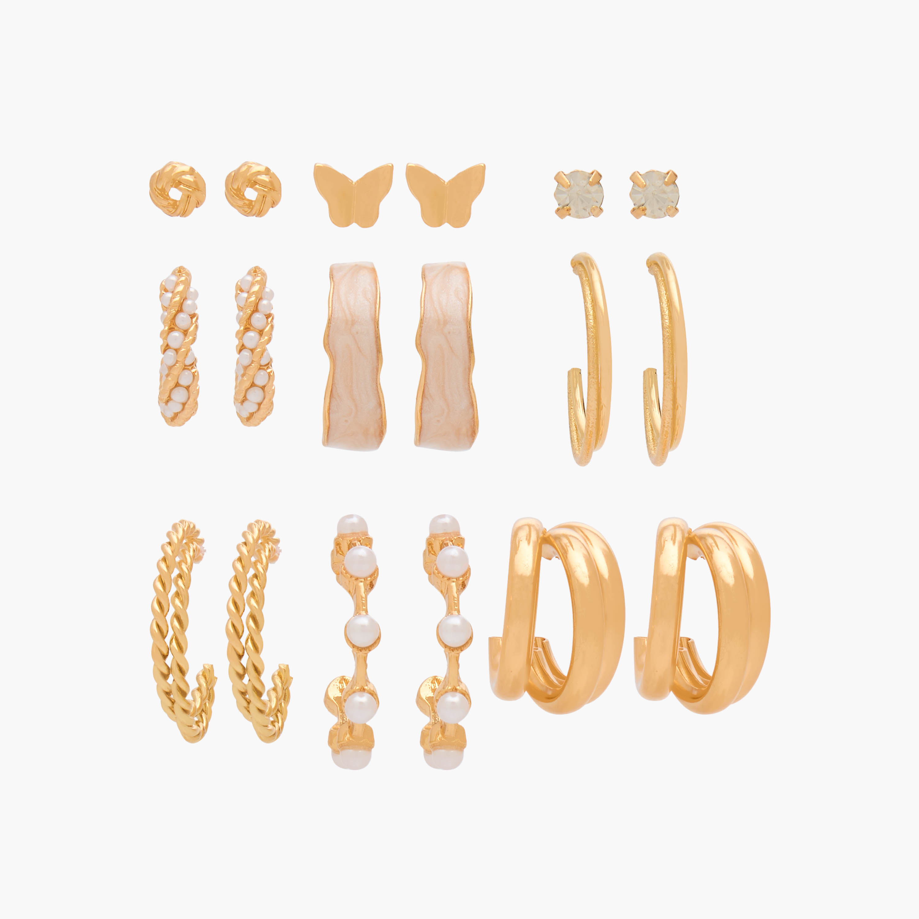 Pack of 9 Metallic Assorted Earrings with Pushback Closure-women-watchesandjewellery-jewellery-earrings-image-1