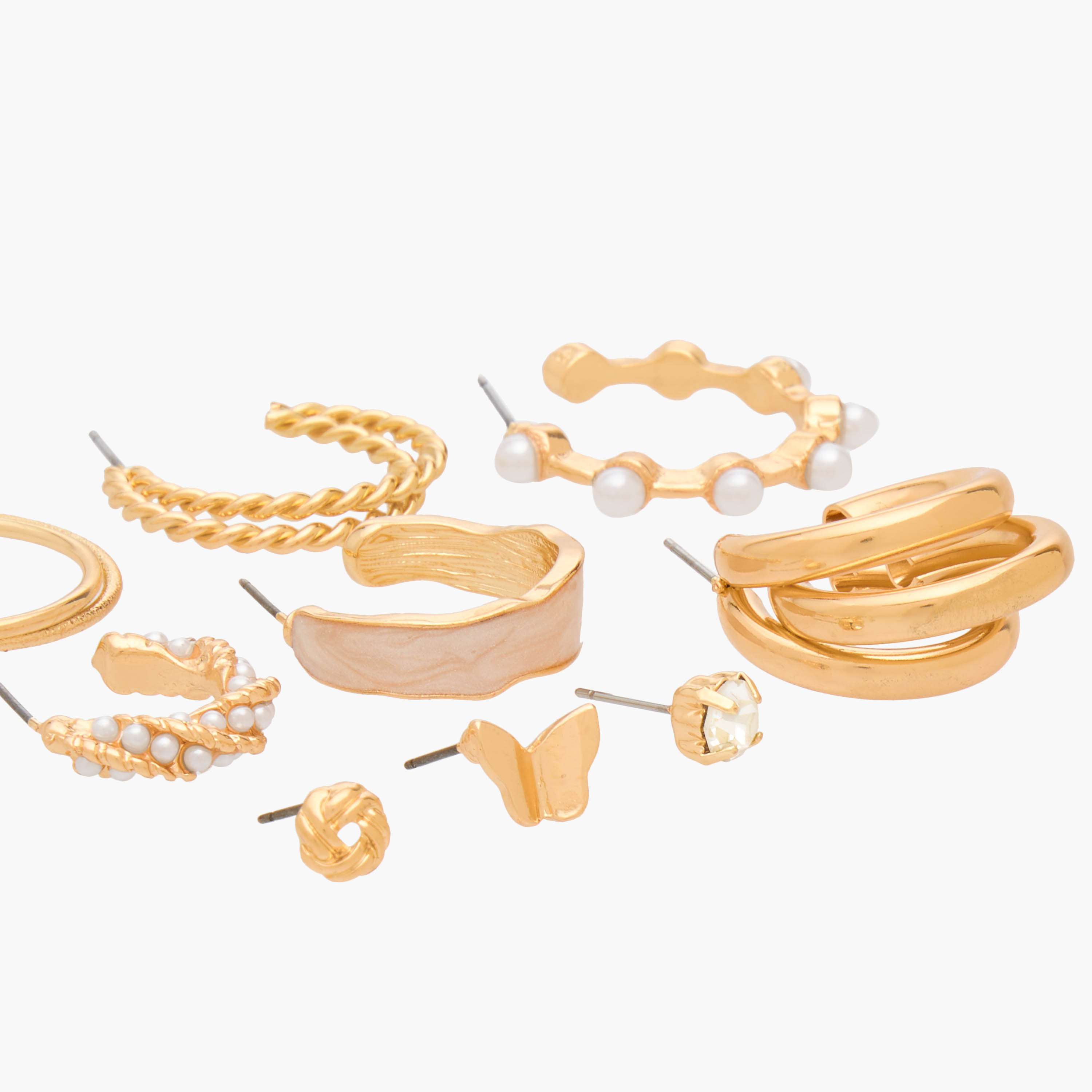 Pack of 9 Metallic Assorted Earrings with Pushback Closure-women-watchesandjewellery-jewellery-earrings-image-4
