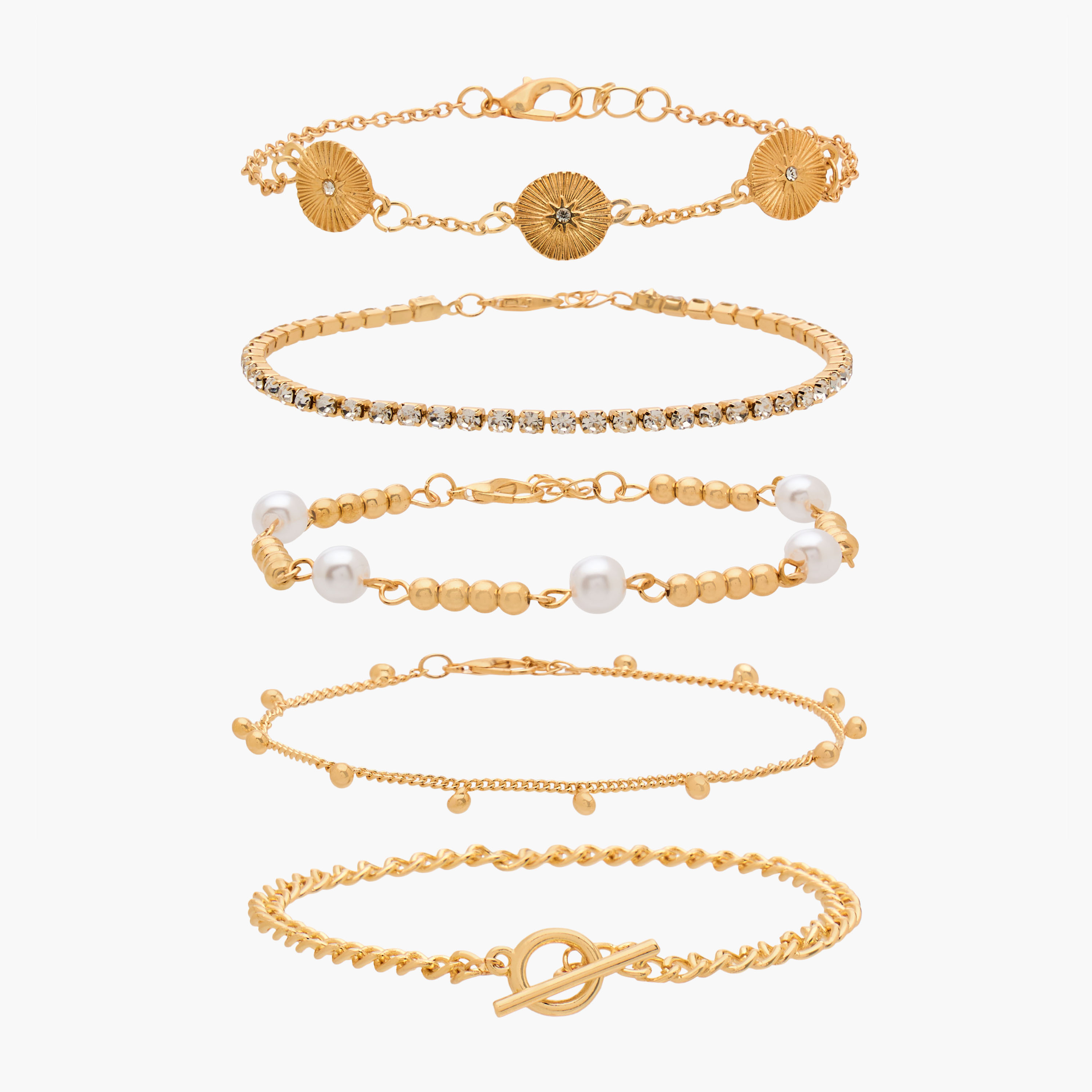 طقم من 5 سوار سلسلة معدني-women-watchesandjewellery-jewellery-banglesandbracelets-image-1