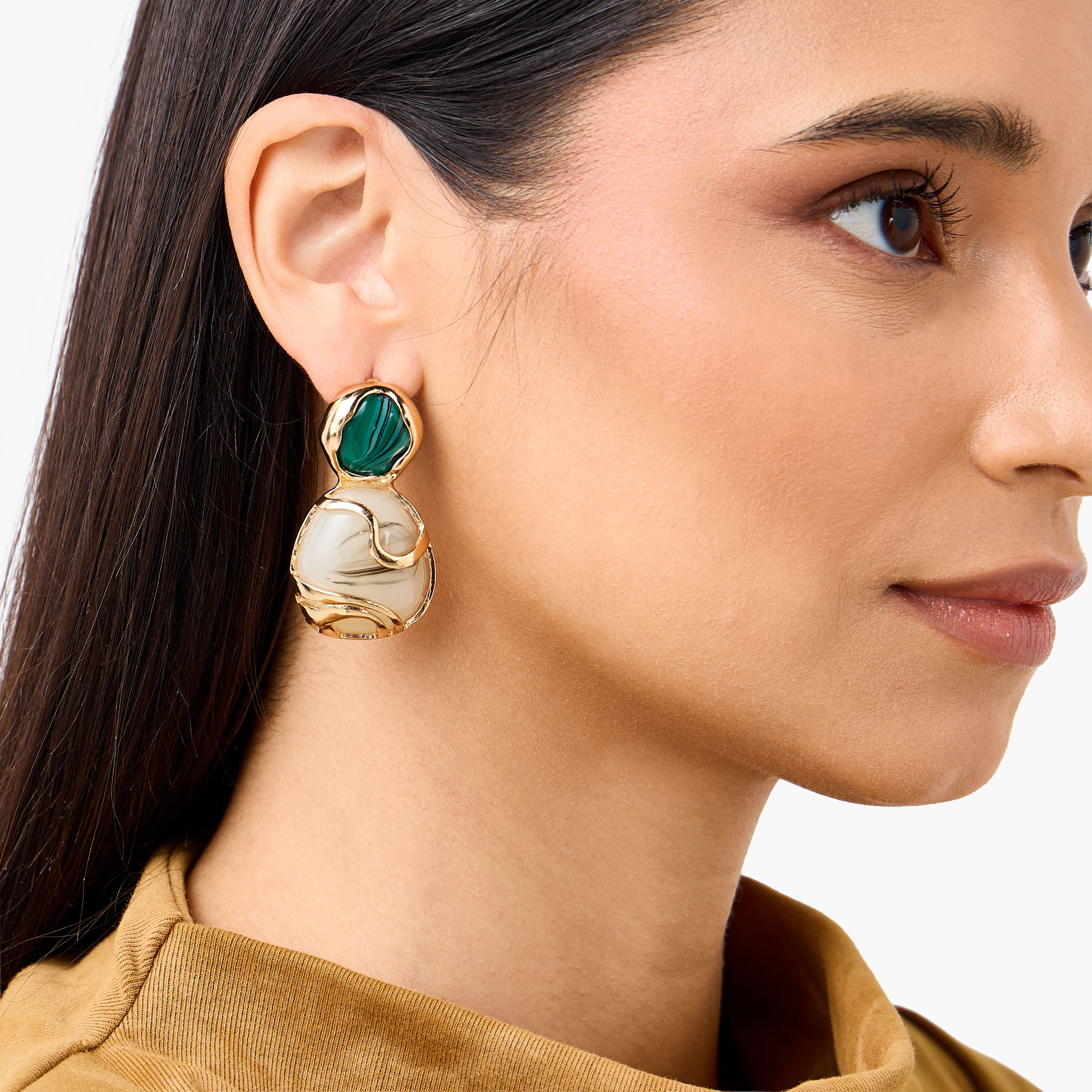 Gold Tone Embellished Drop Earrings with Pushback Closure-women-watchesandjewellery-jewellery-earrings-image-2