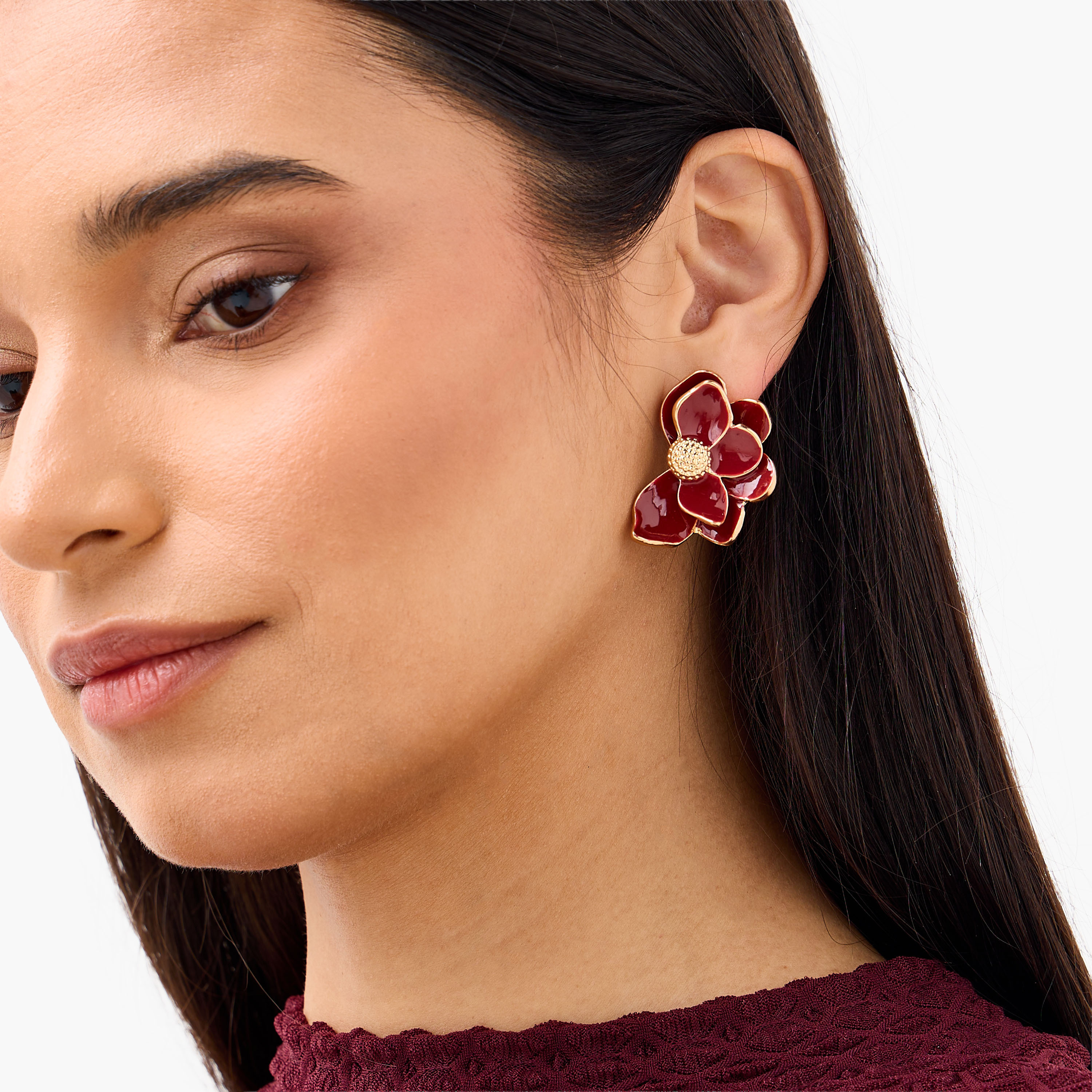 Floral Resin Stud Earrings with Pushback Closure-women-watchesandjewellery-jewellery-earrings-image-2