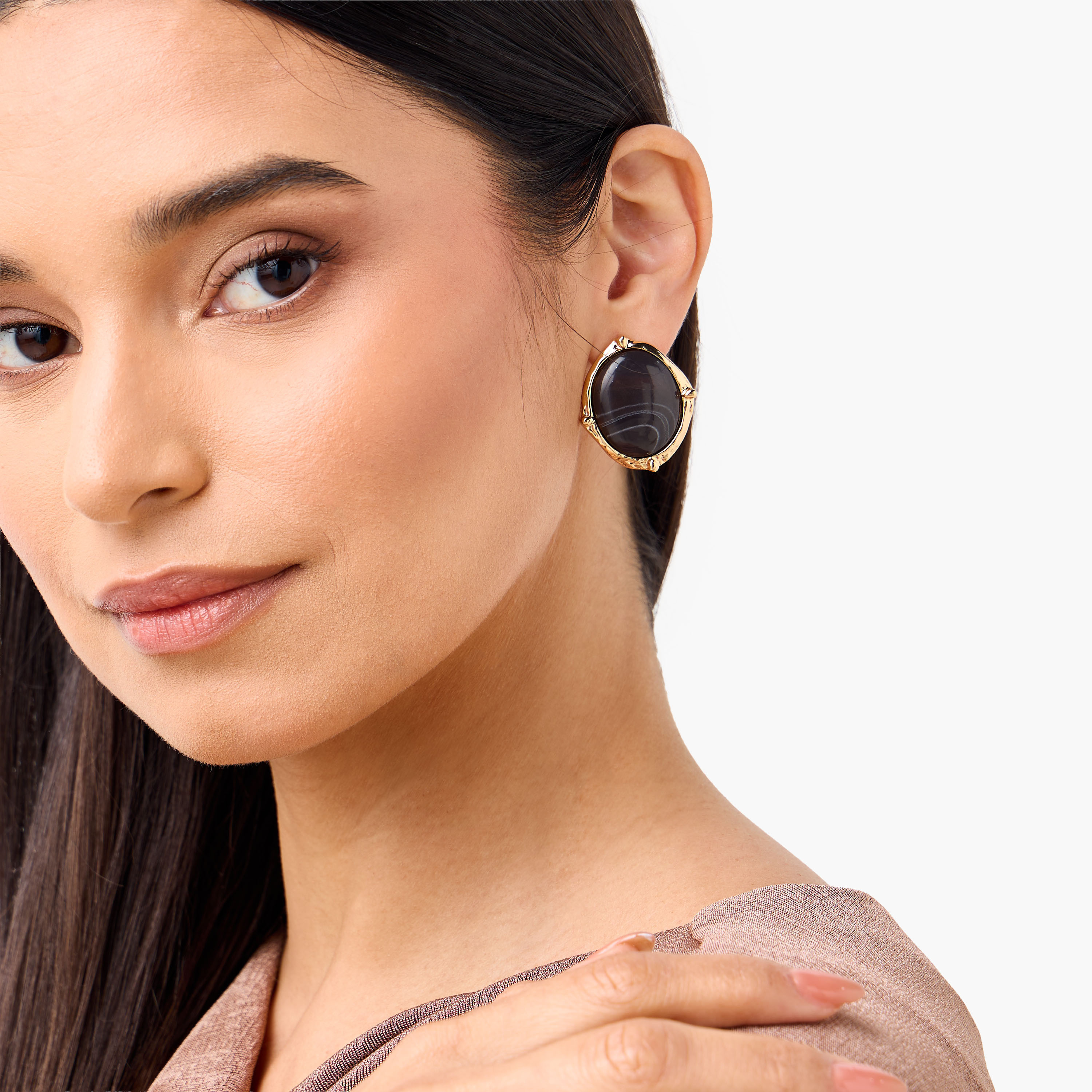 Metallic Embellished Stud Earrings with Pushback Closure-women-watchesandjewellery-jewellery-earrings-image-2