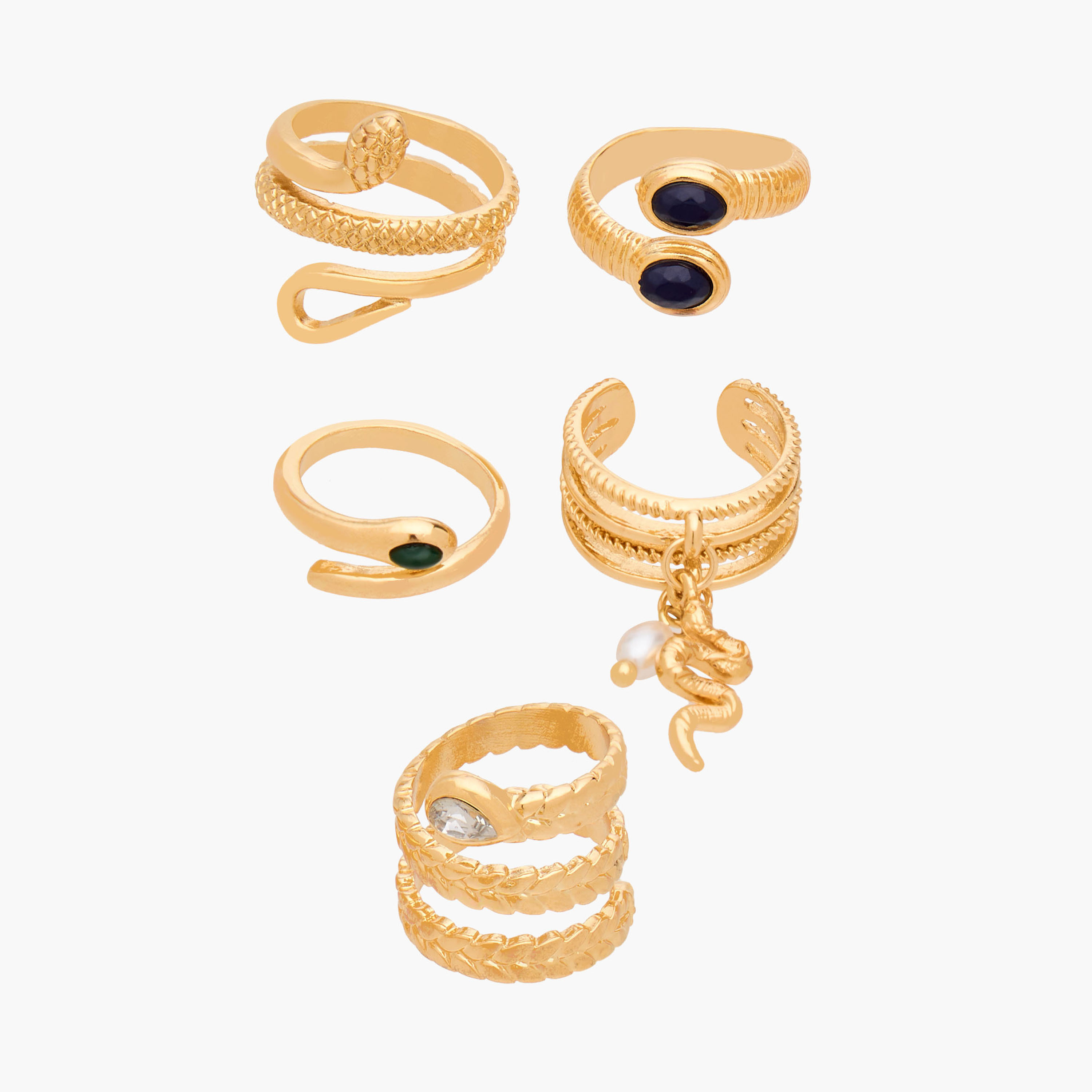 Set of 5 - Embellished Metal Gold Finish Ring-women-watchesandjewellery-jewellery-rings-image-1