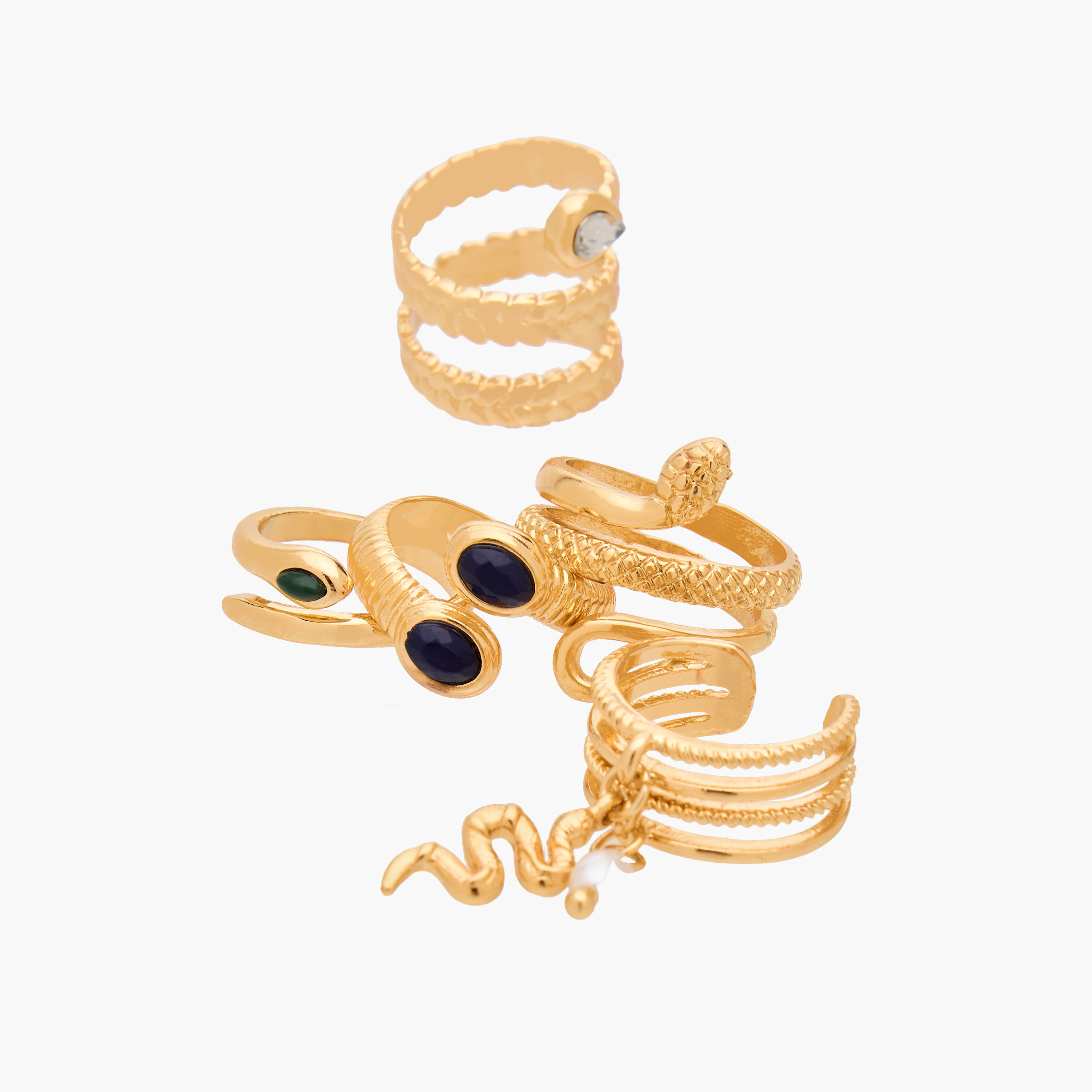 Set of 5 - Embellished Metal Gold Finish Ring-women-watchesandjewellery-jewellery-rings-image-3