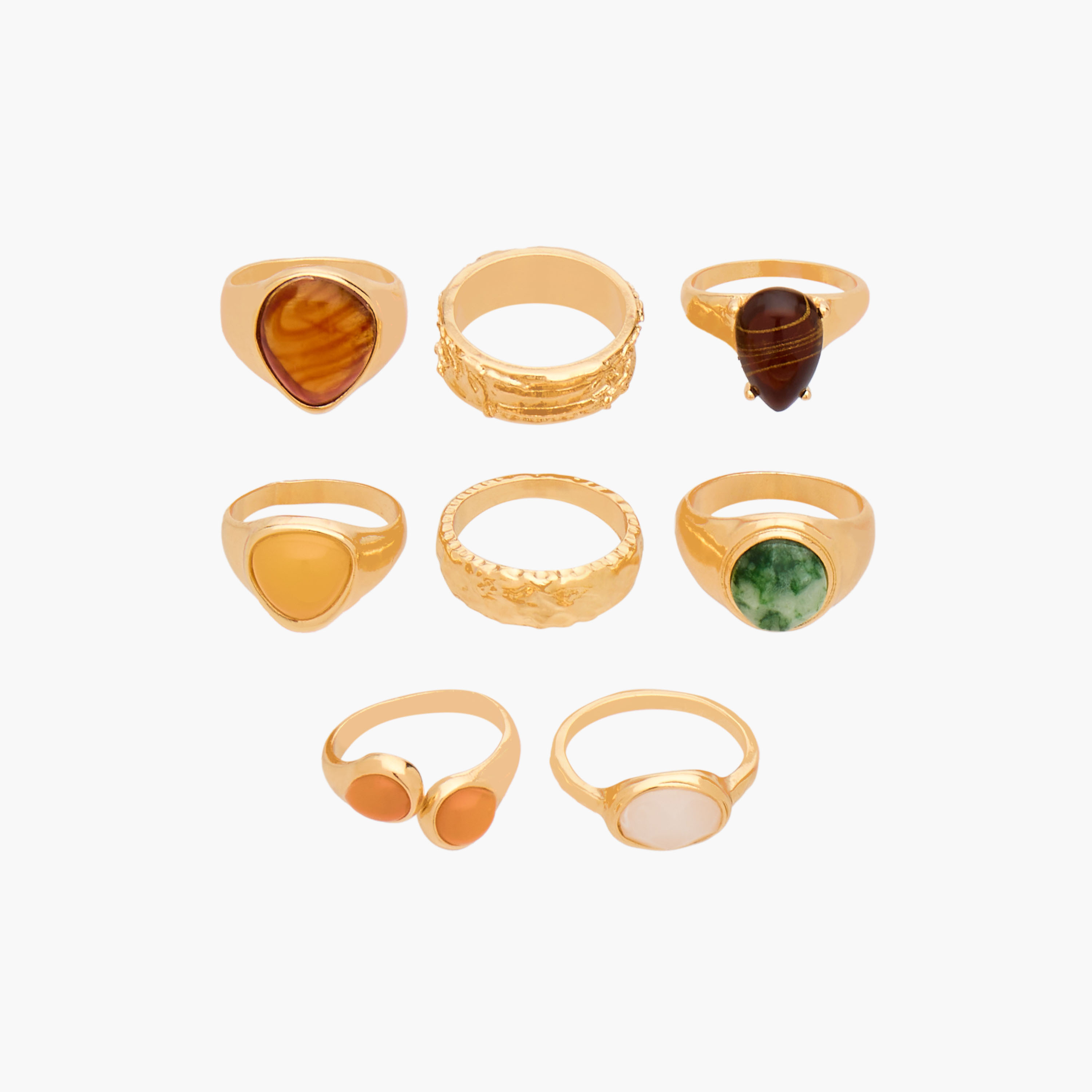 Pack of 8 Gold Tone Ring with Resin Stone Detail-women-watchesandjewellery-jewellery-rings-image-1
