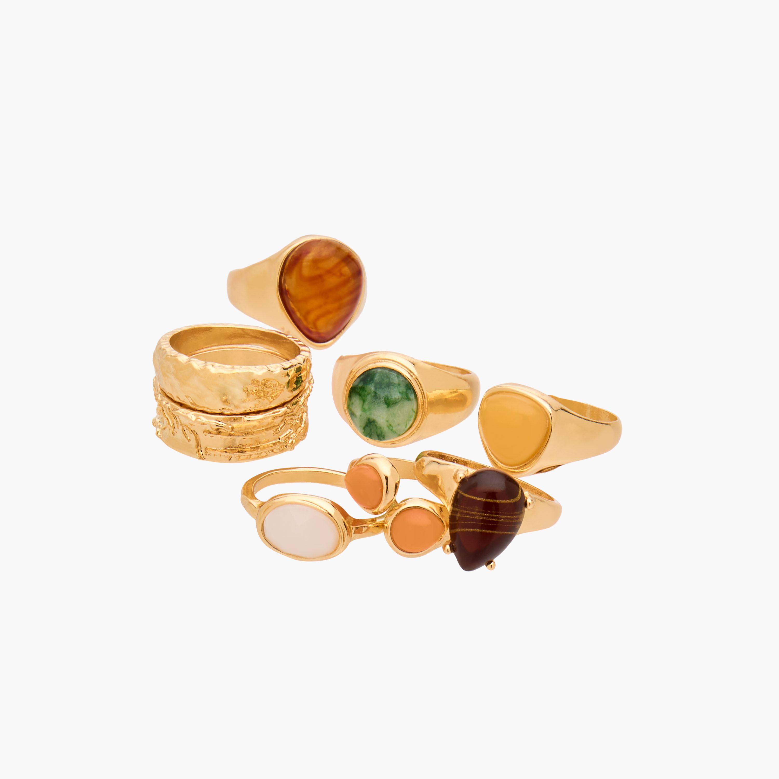 Pack of 8 Gold Tone Ring with Resin Stone Detail-women-watchesandjewellery-jewellery-rings-image-3