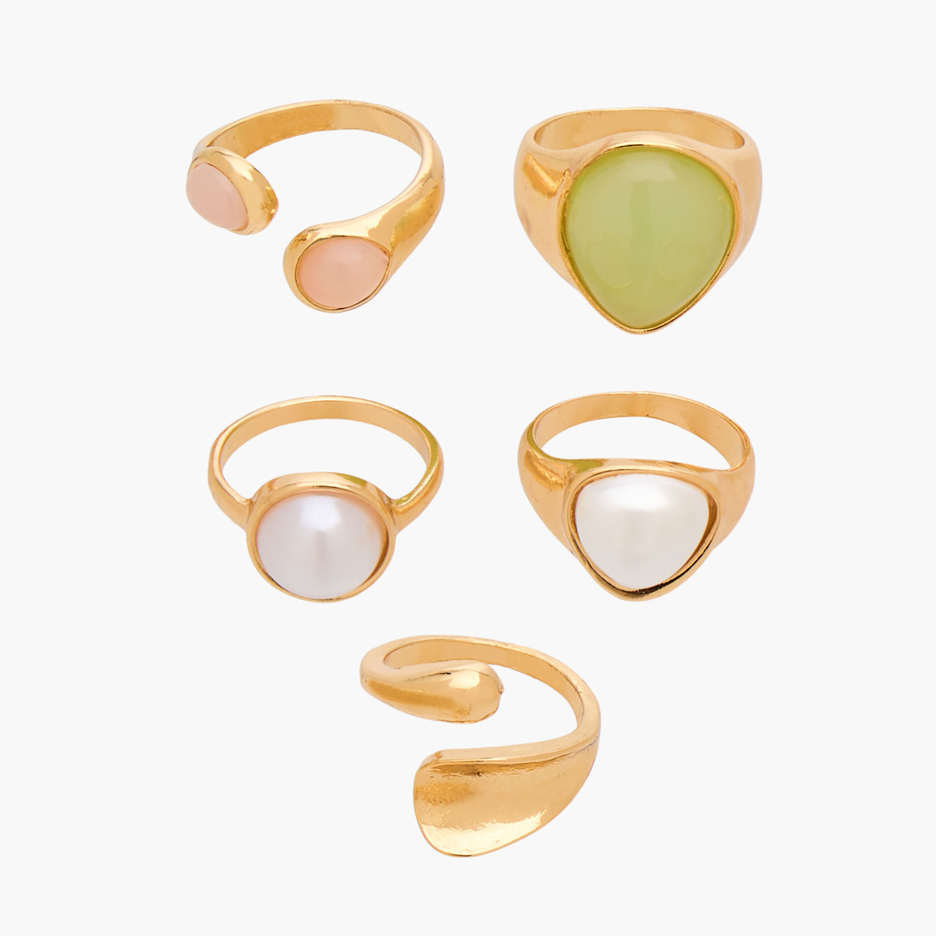 Pack of 5 Gold Tone Ring with Pearl Detail-women-watchesandjewellery-jewellery-rings-image-1