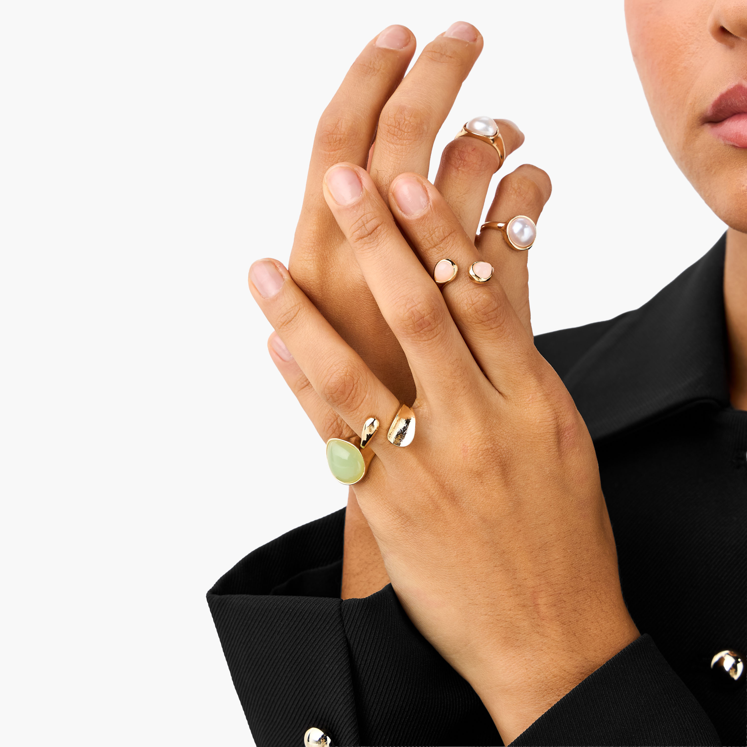 Pack of 5 Gold Tone Ring with Pearl Detail-women-watchesandjewellery-jewellery-rings-image-2