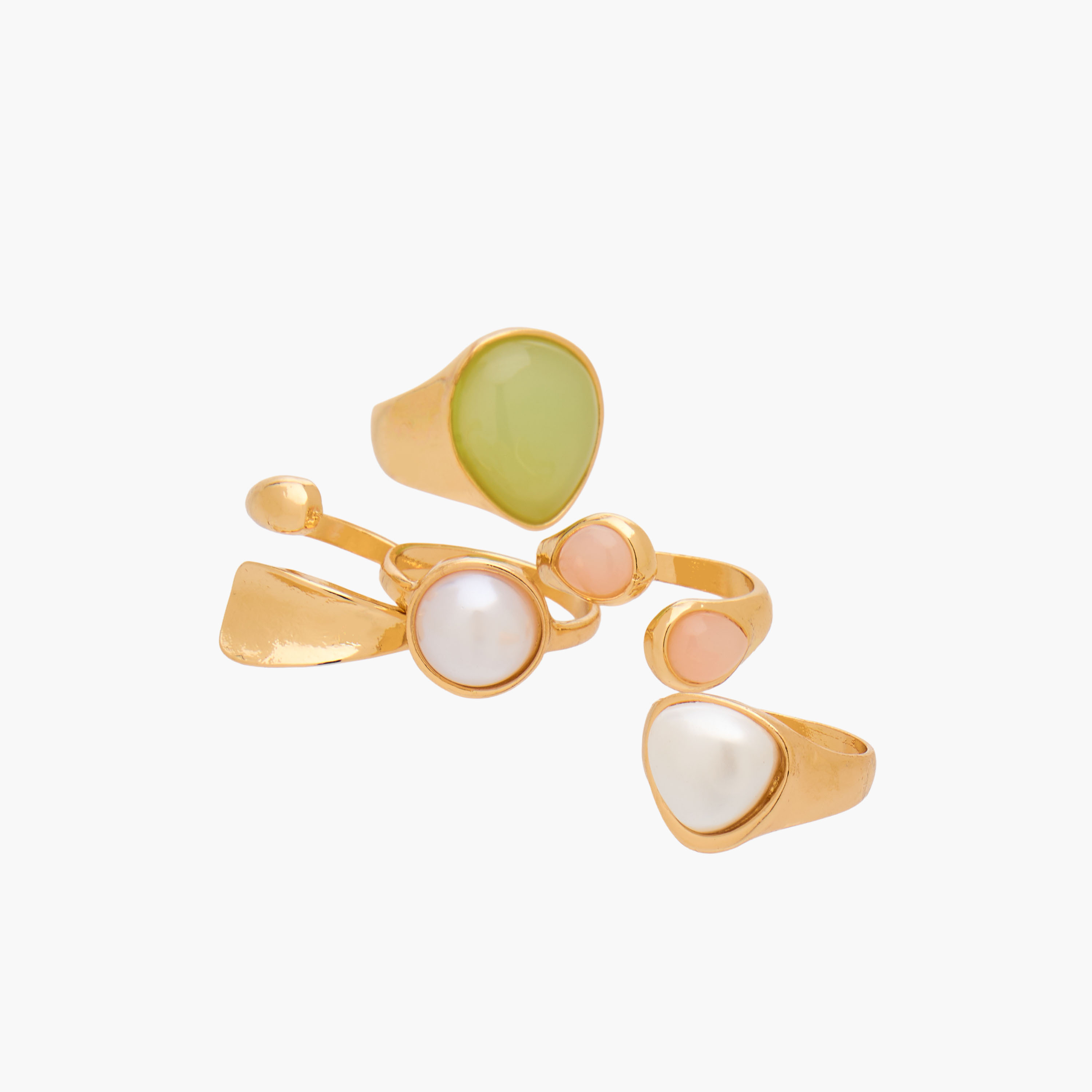 Pack of 5 Gold Tone Ring with Pearl Detail-women-watchesandjewellery-jewellery-rings-image-3