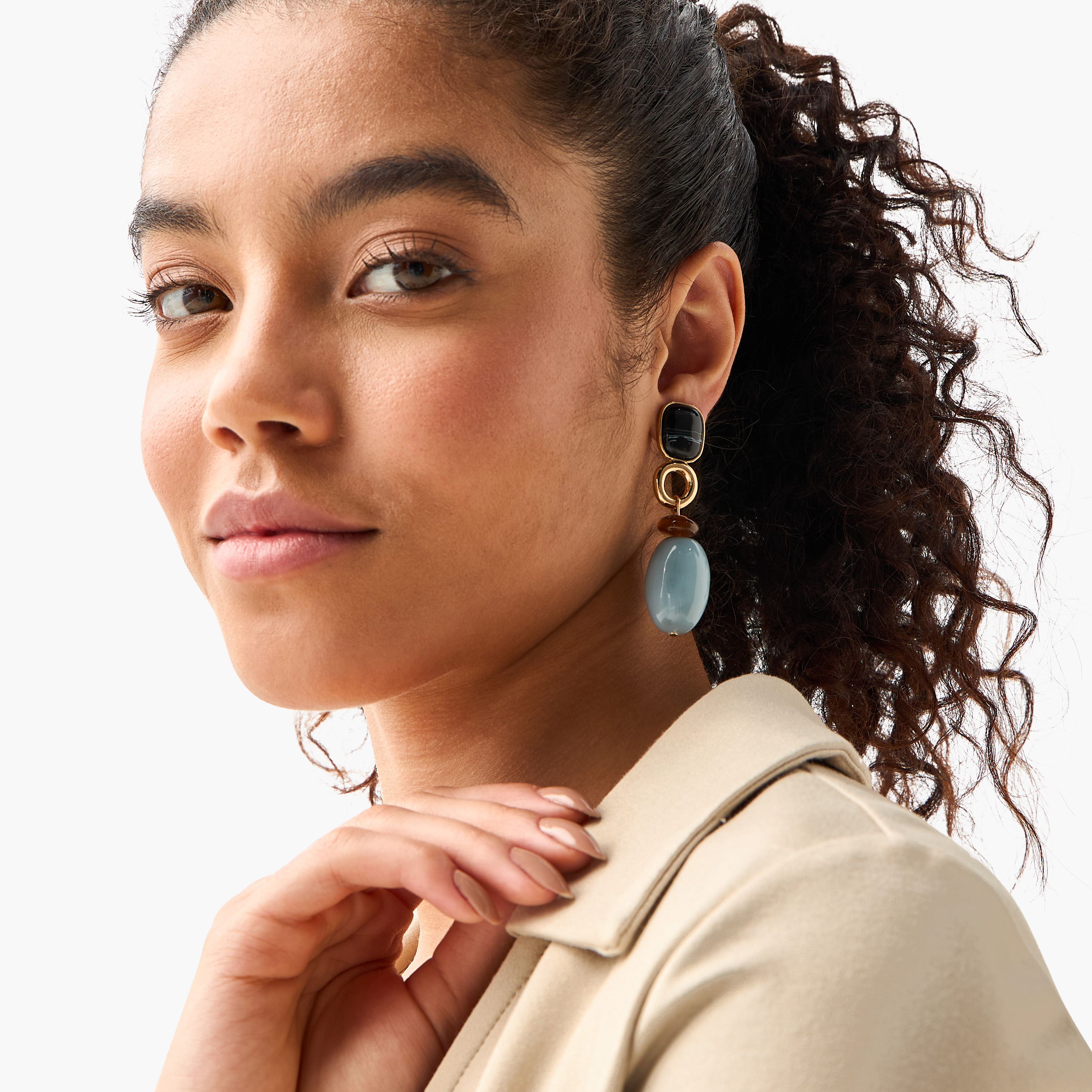 Metallic Orb Drop Earrings with Pushback Closure-women-watchesandjewellery-jewellery-earrings-image-2