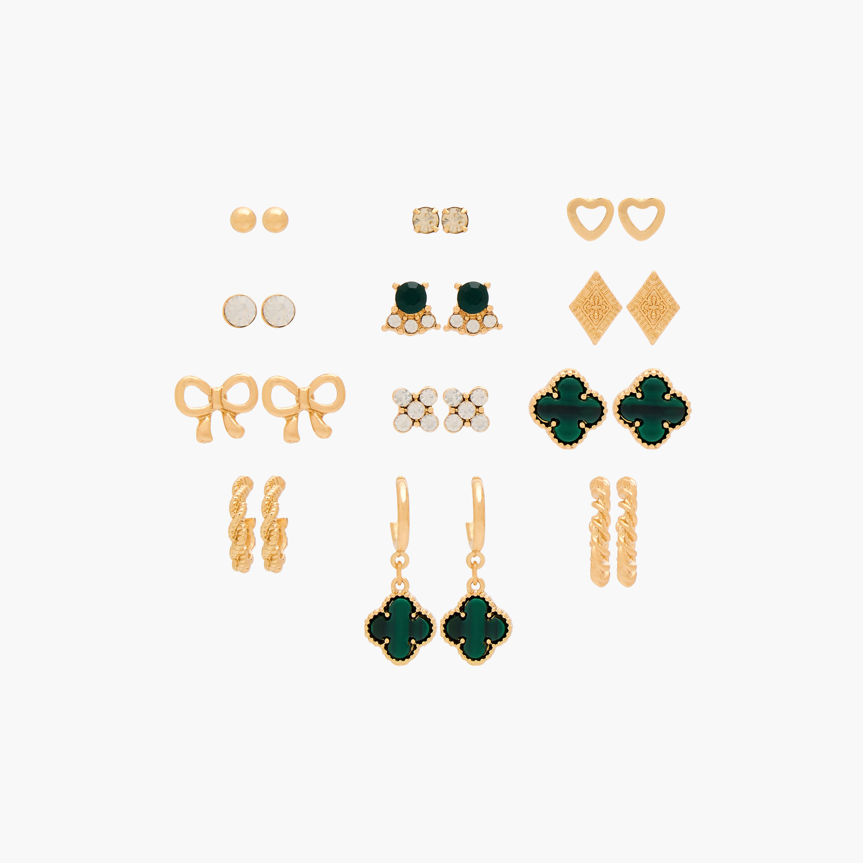 Pack of 12 Metallic Assorted Earrings with Pushback Closure-women-watchesandjewellery-jewellery-earrings-image-1