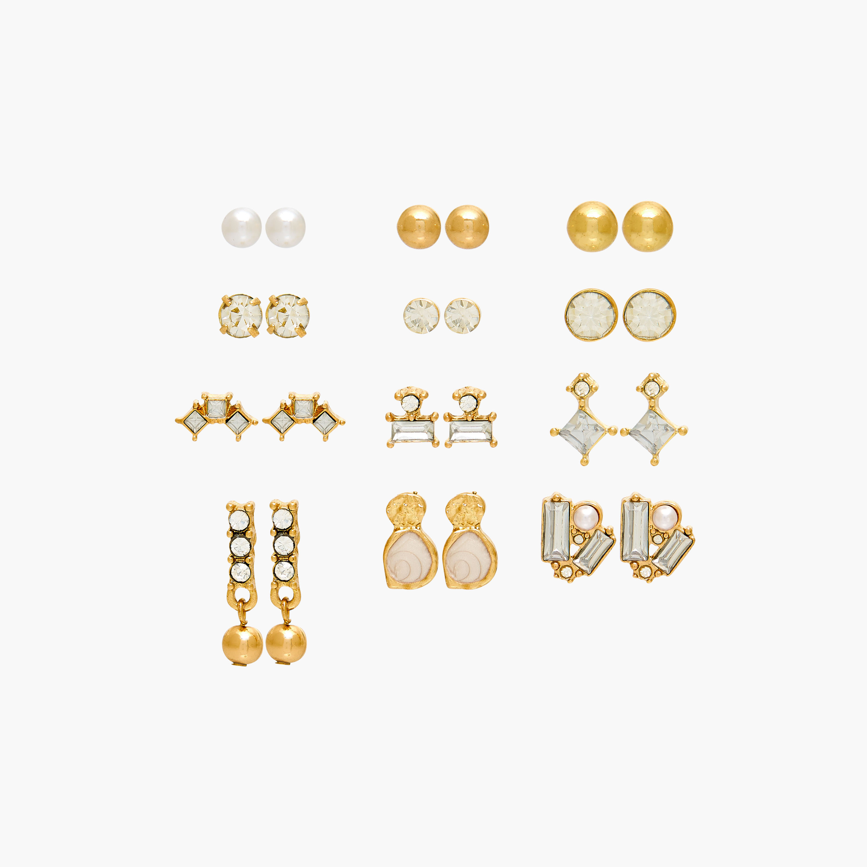 حلق بلون ذهبي وبمكبس إغلاق - طقم من 12 زوج-women-watchesandjewellery-jewellery-earrings-image-1