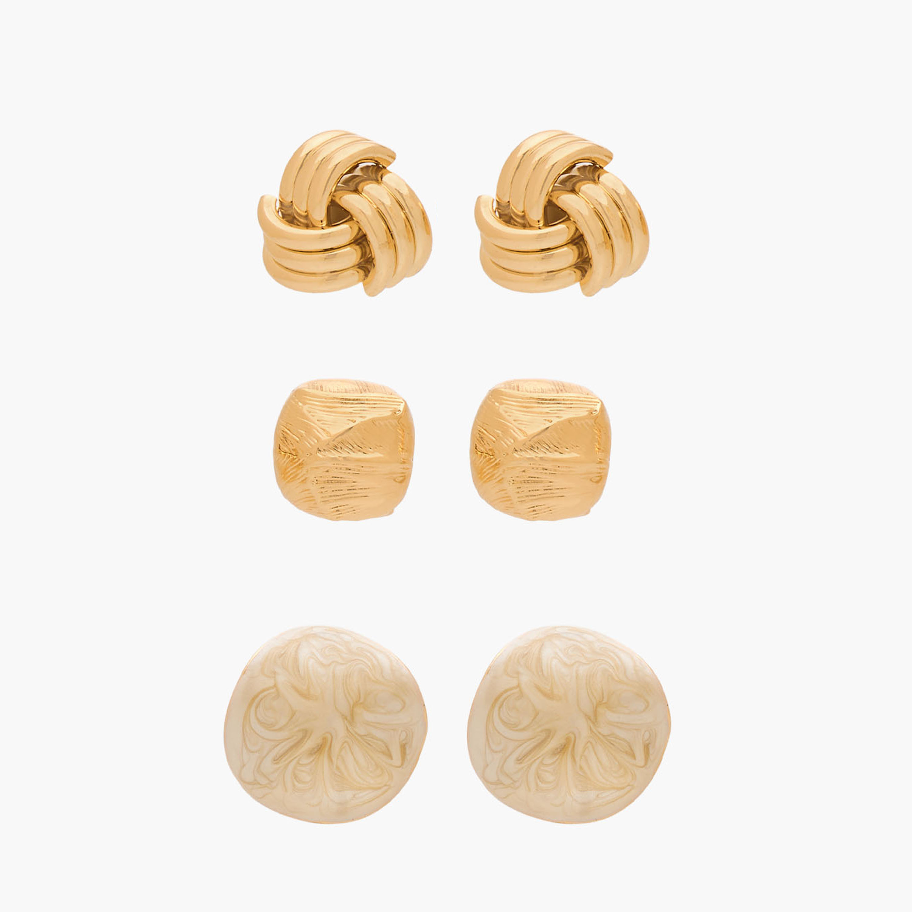 Pack of 3 Gold Finish Stud Earrings with Pushback Closure-women-watchesandjewellery-jewellery-earrings-image-1