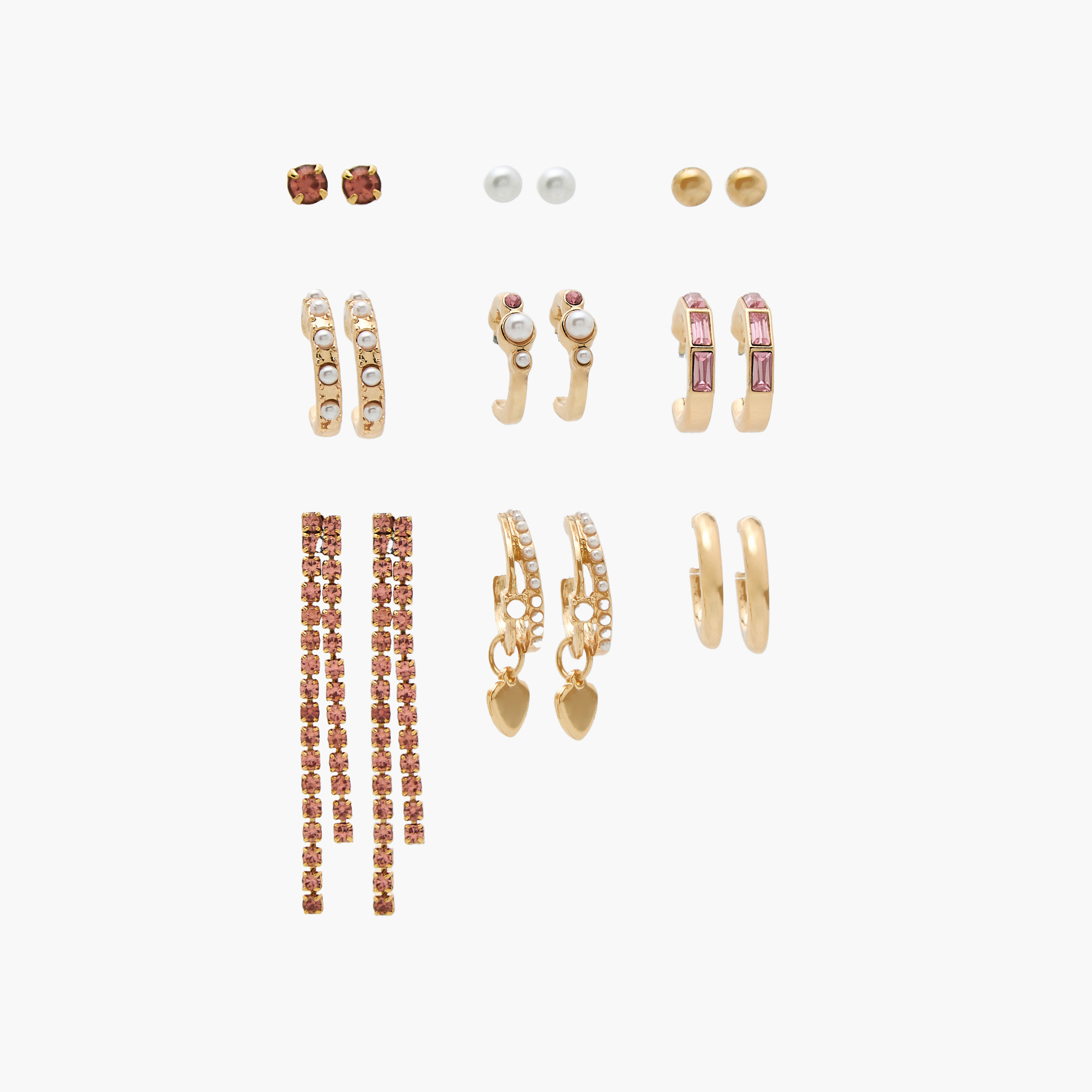 Pack of 9 Gold Finish Embellished Earrings with Pushback Closure-women-watchesandjewellery-jewellery-earrings-image-1