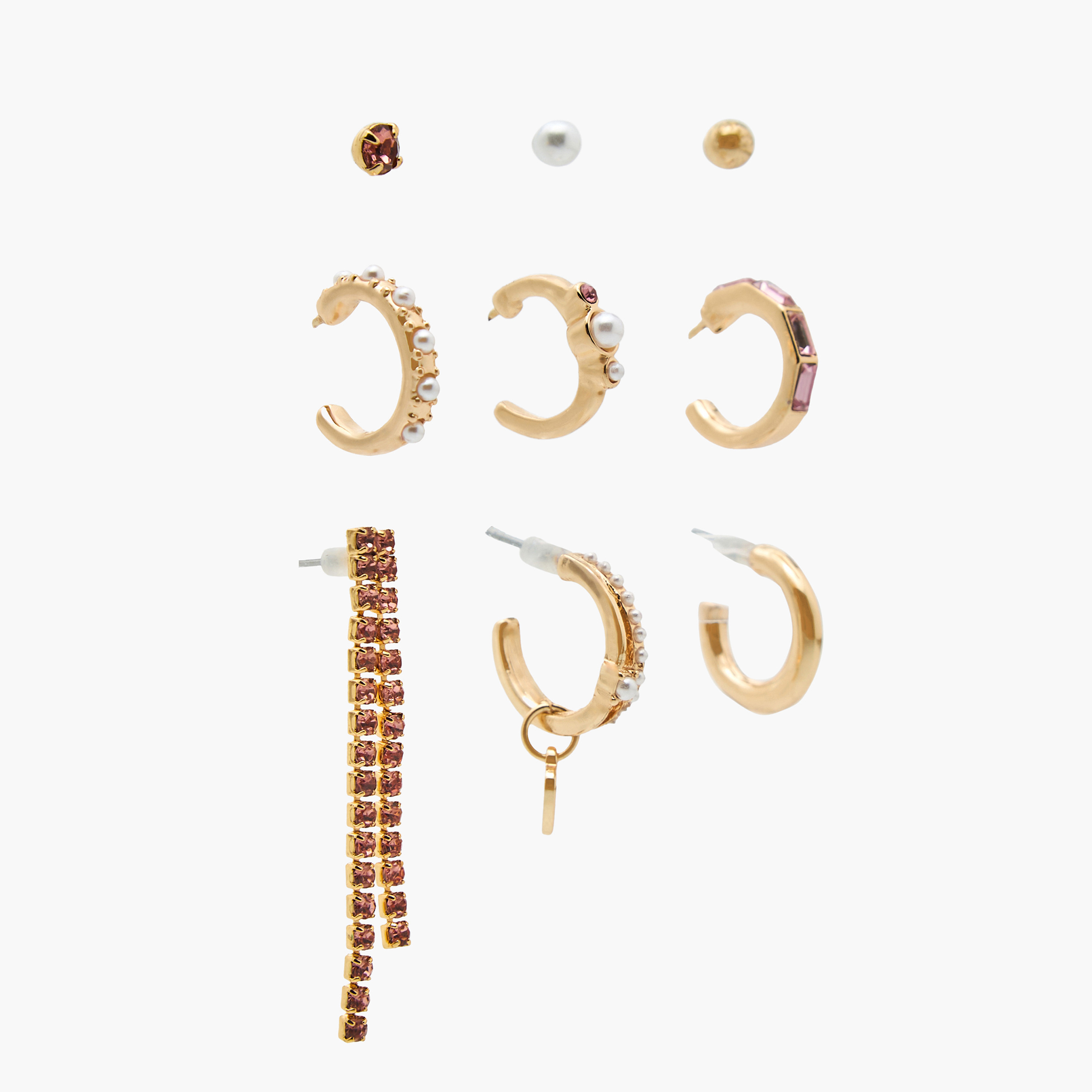 Pack of 9 Gold Finish Embellished Earrings with Pushback Closure-women-watchesandjewellery-jewellery-earrings-image-3